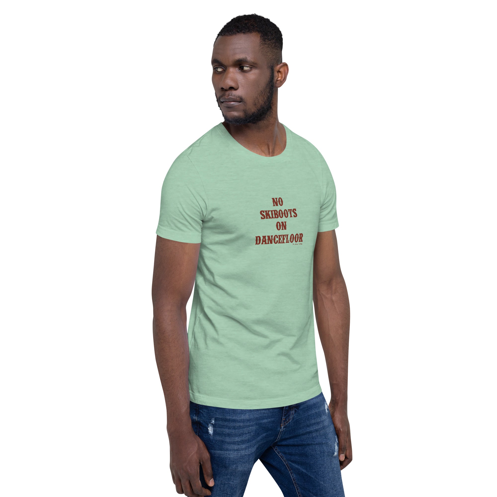 T-shirt en coton unisexe No Skiboots on Dancefloor sur couleurs chinées claires