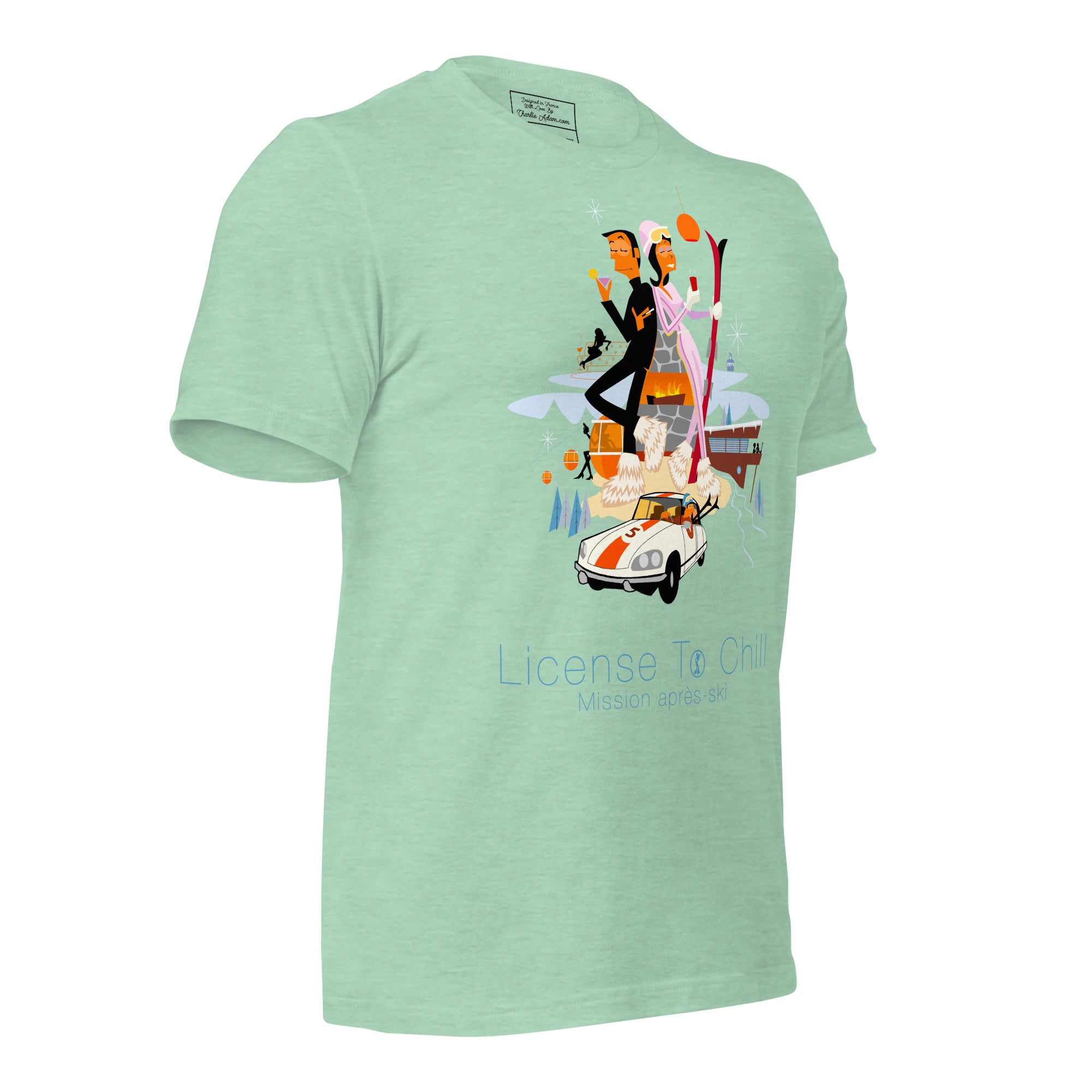 T-shirt en coton unisexe License To Chill Mission Après-Ski sur couleurs chinées claires