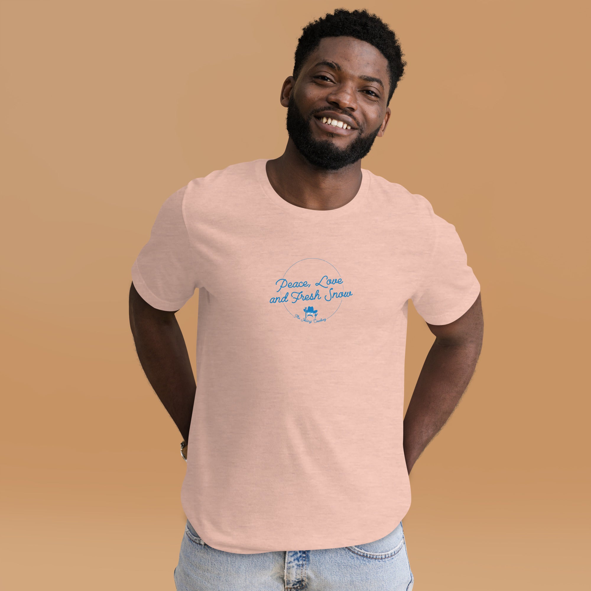 T-shirt en coton unisexe Peace, Love and Fresh Snow sur couleurs chinées claires