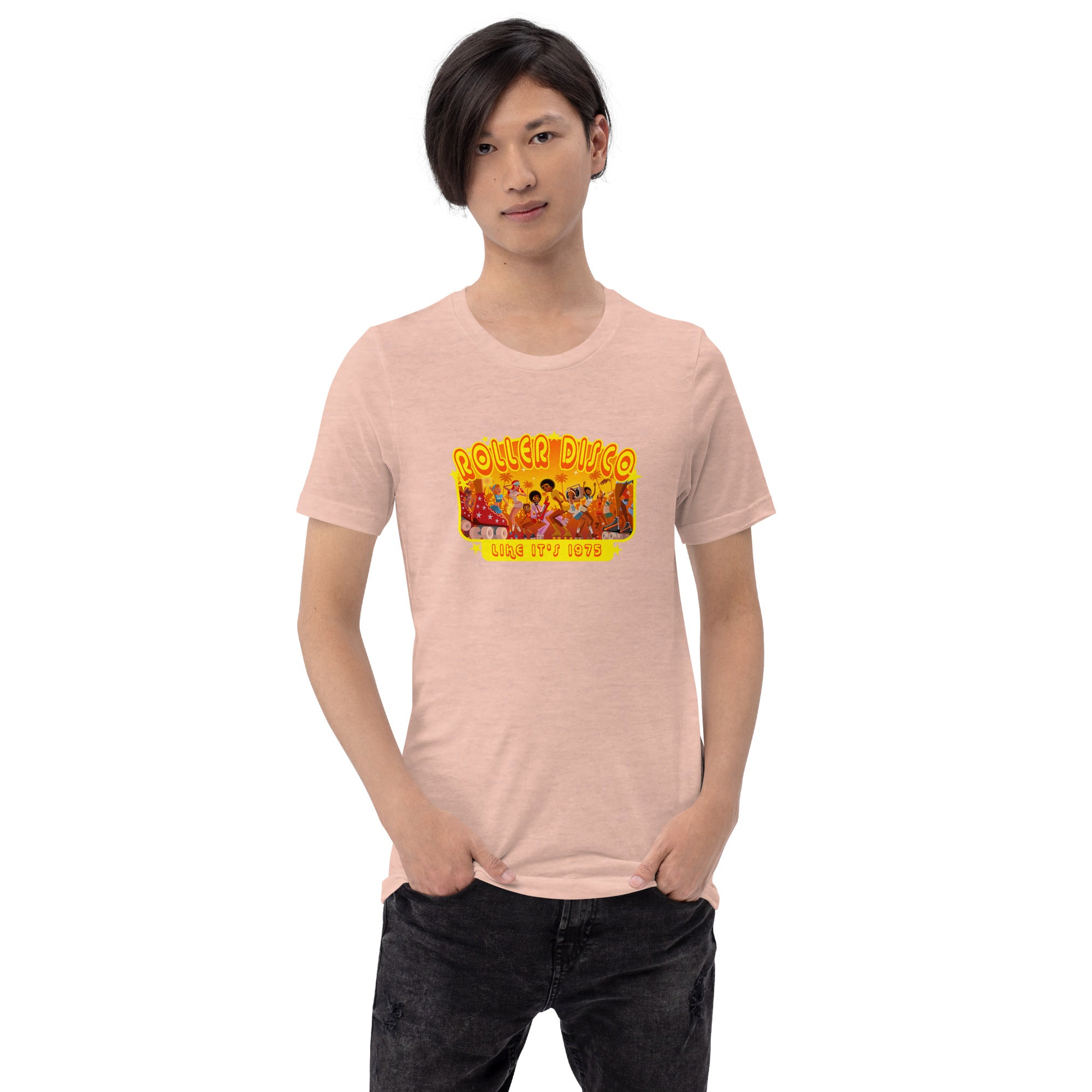 Unisex t-shirt Roller Disco 1975 on light heather colors