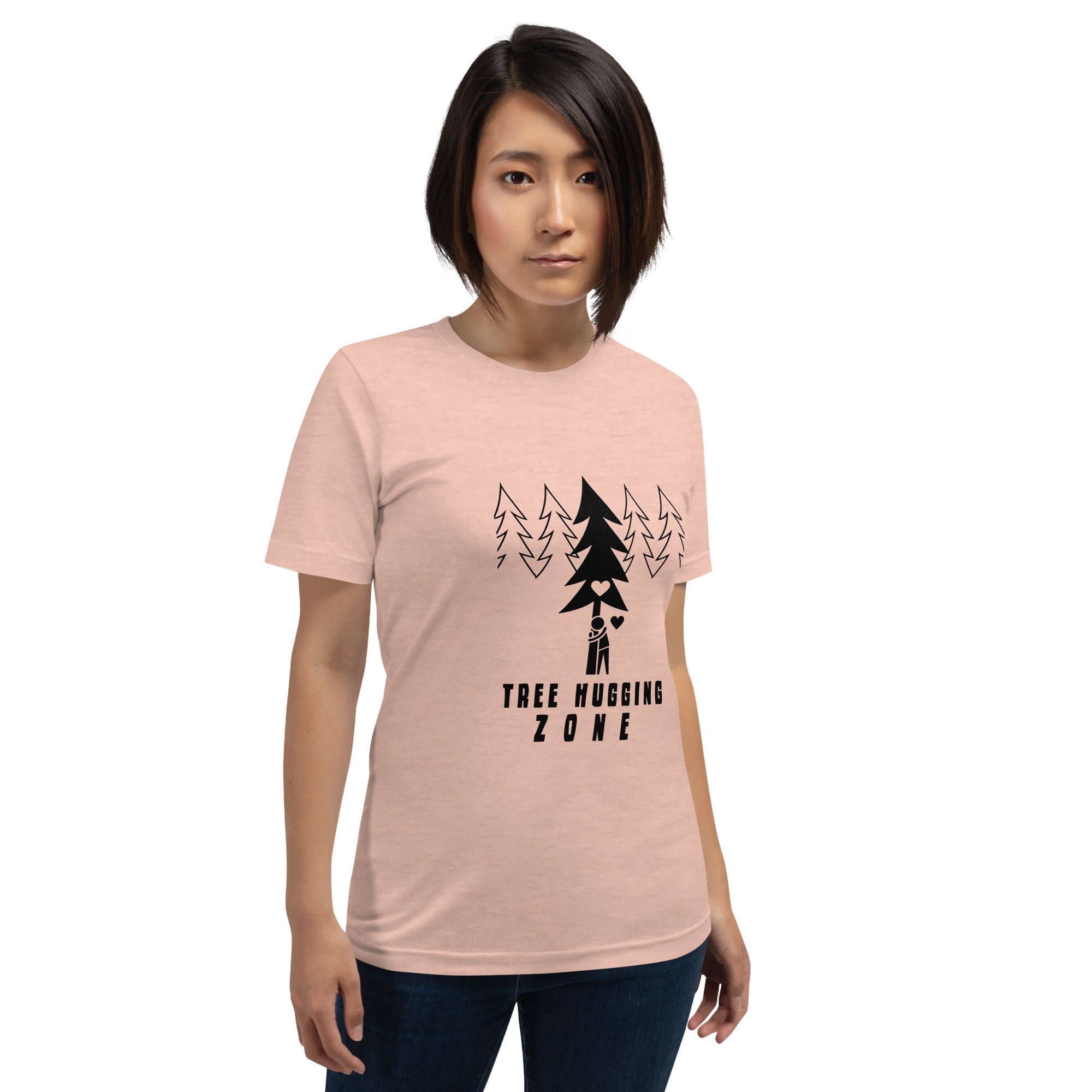 T-shirt en coton unisexe Tree hugging zone sur couleurs chinées claires