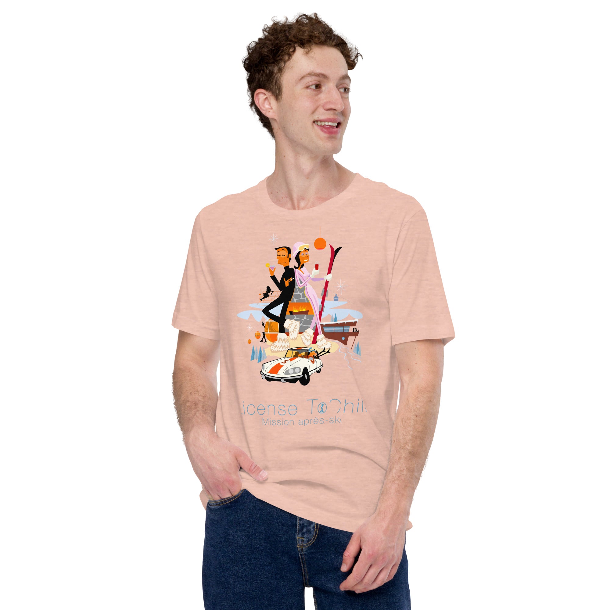 T-shirt en coton unisexe License To Chill Mission Après-Ski sur couleurs chinées claires