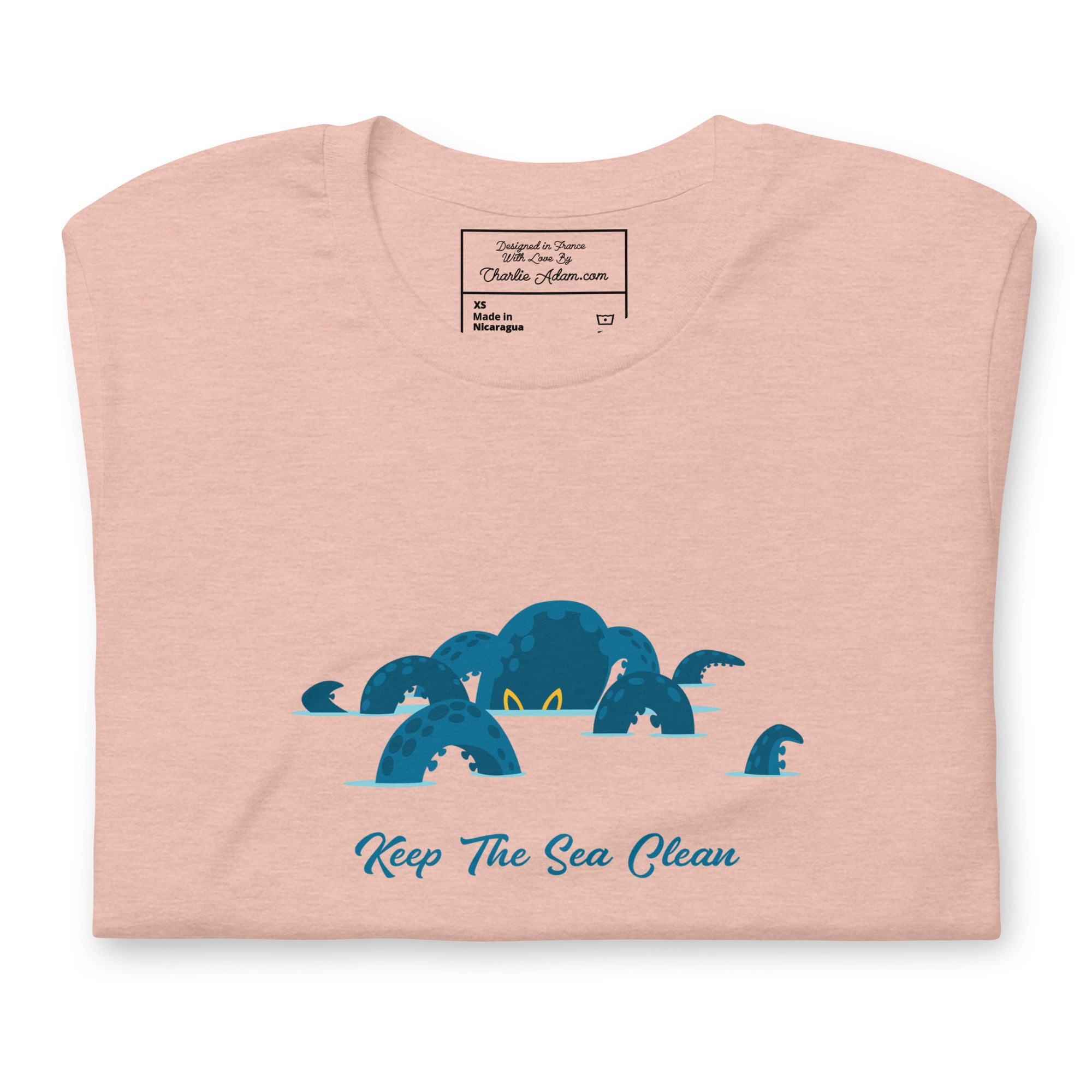 T-shirt en coton unisexe Octopus Blue sur couleurs chinées claires