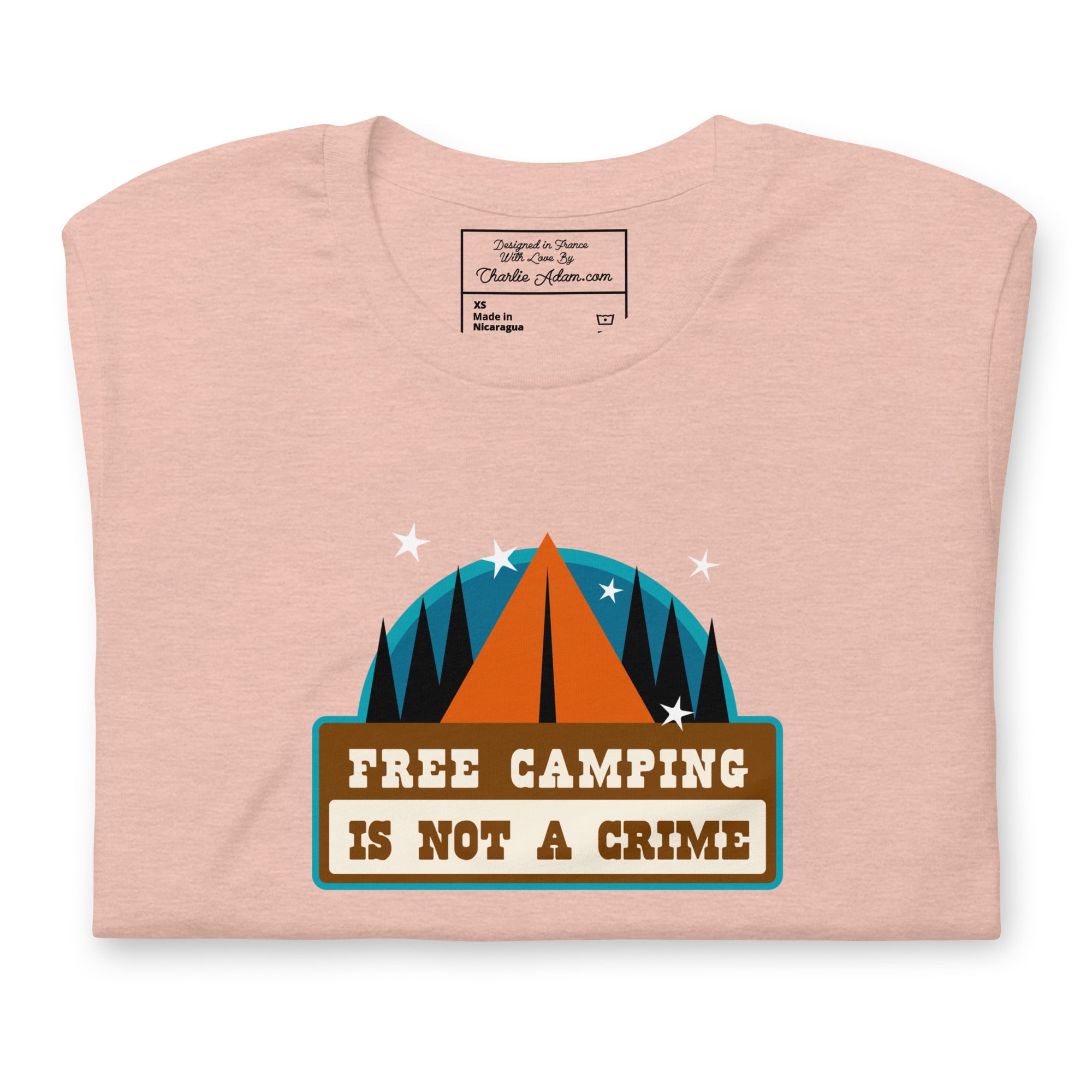 T-shirt en coton unisexe Free camping is not a crime sur couleurs chinées claires