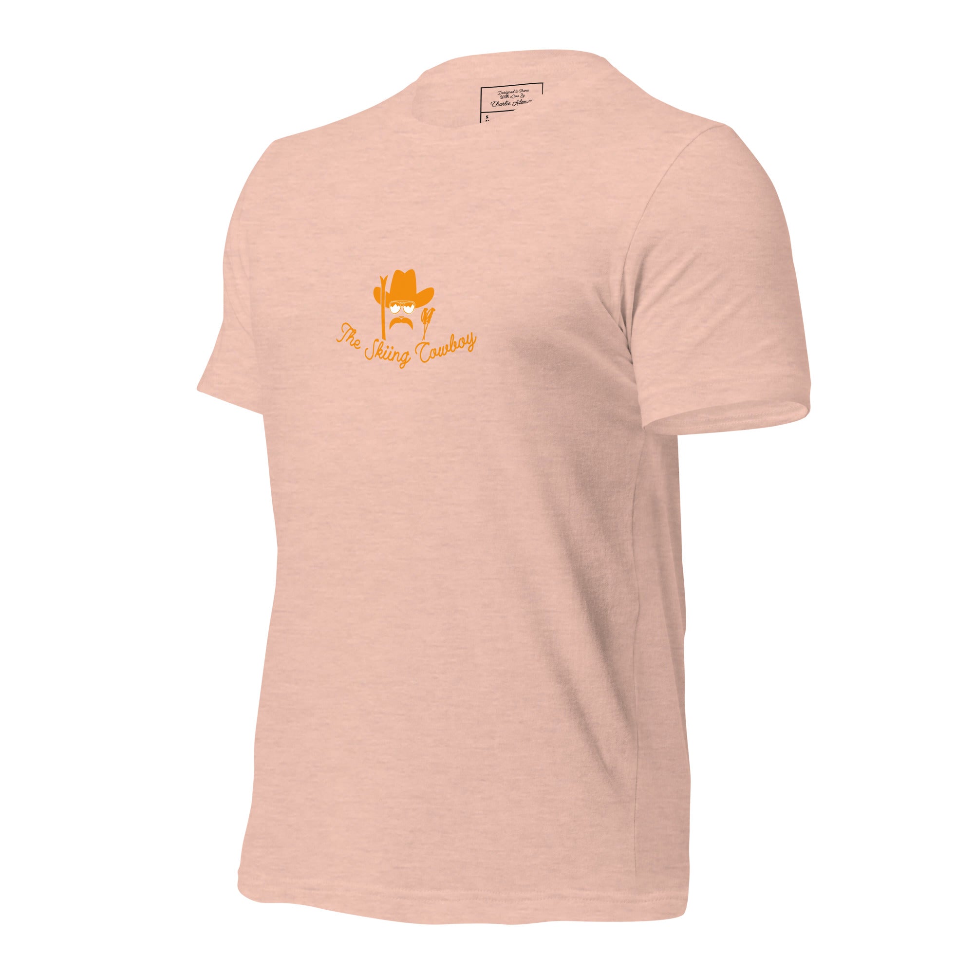 T-shirt en coton unisexe Skiing Cowboy (face) & Ski Fight at OK Corral Outline (dos) sur couleurs chinées claires