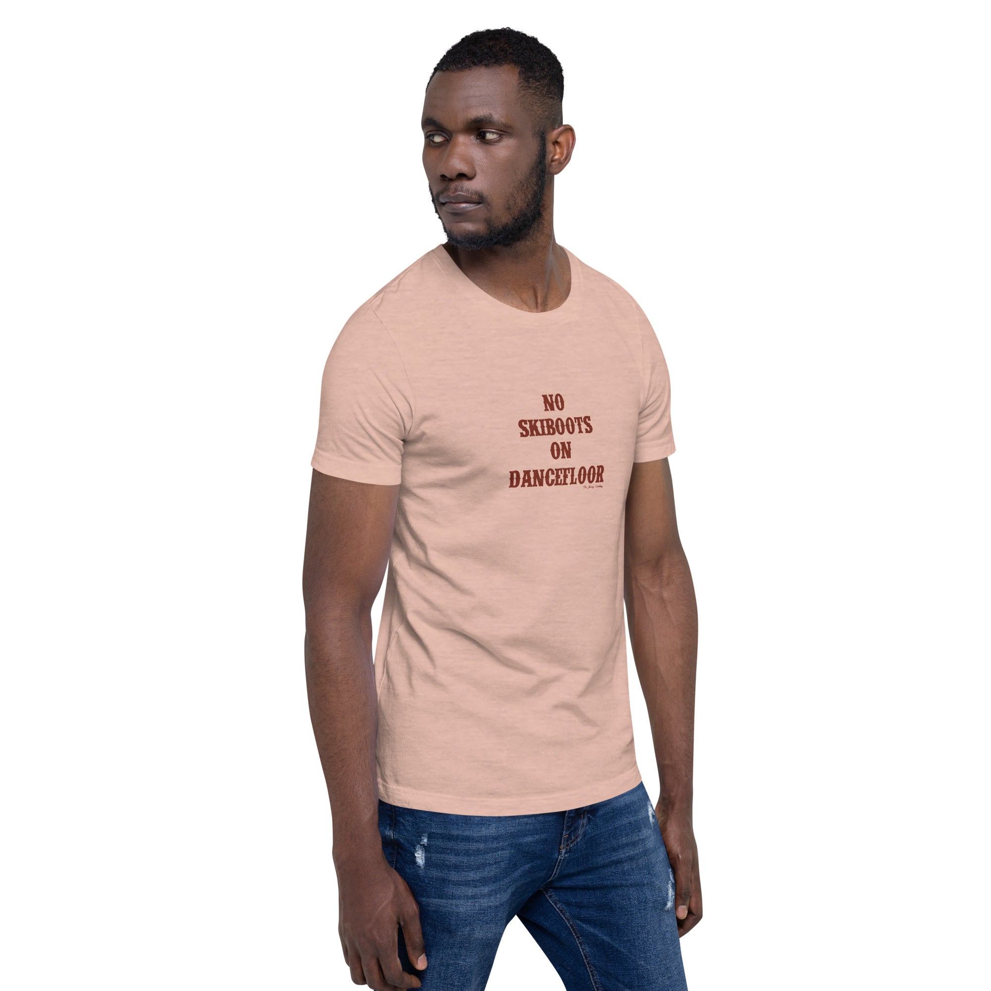 T-shirt en coton unisexe No Skiboots on Dancefloor sur couleurs chinées claires