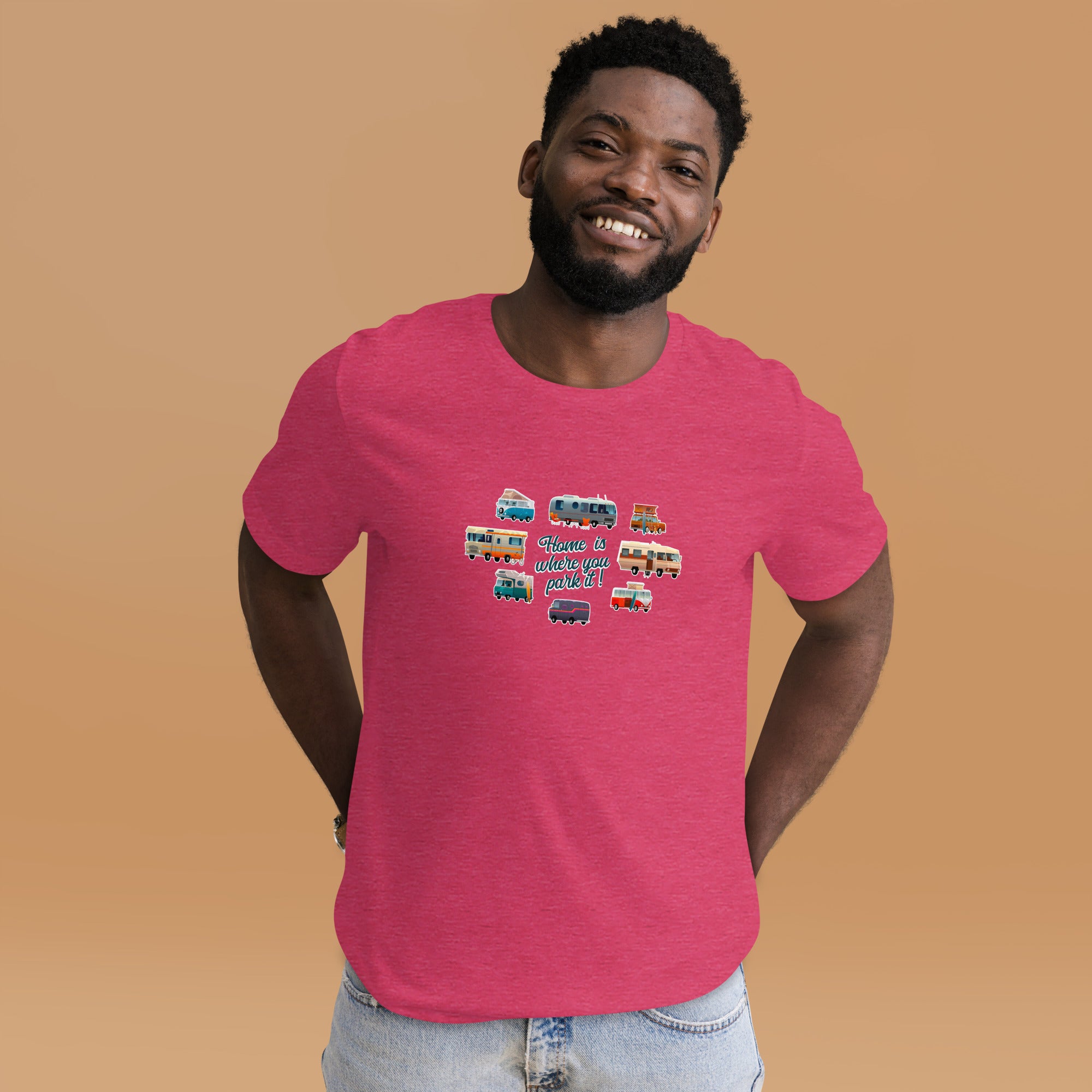 T-shirt en coton unisexe Square Vintage Campers sur couleurs chinées vives