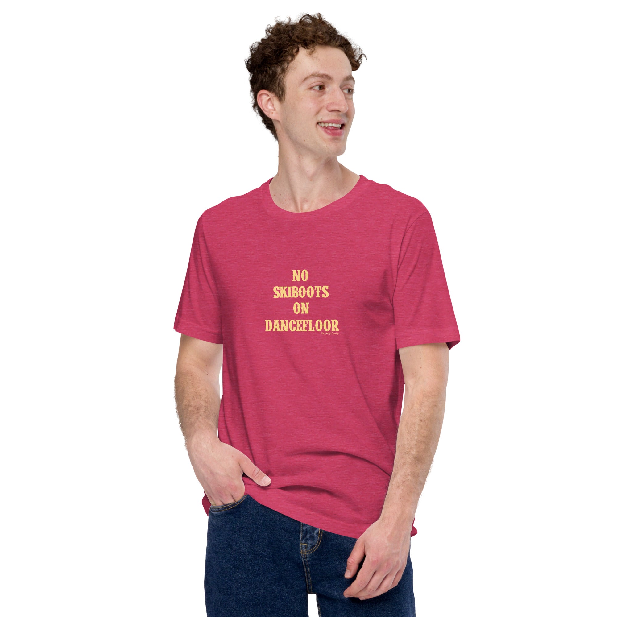 Unisex t-shirt No Skiboots on Dancefloor on bright colors