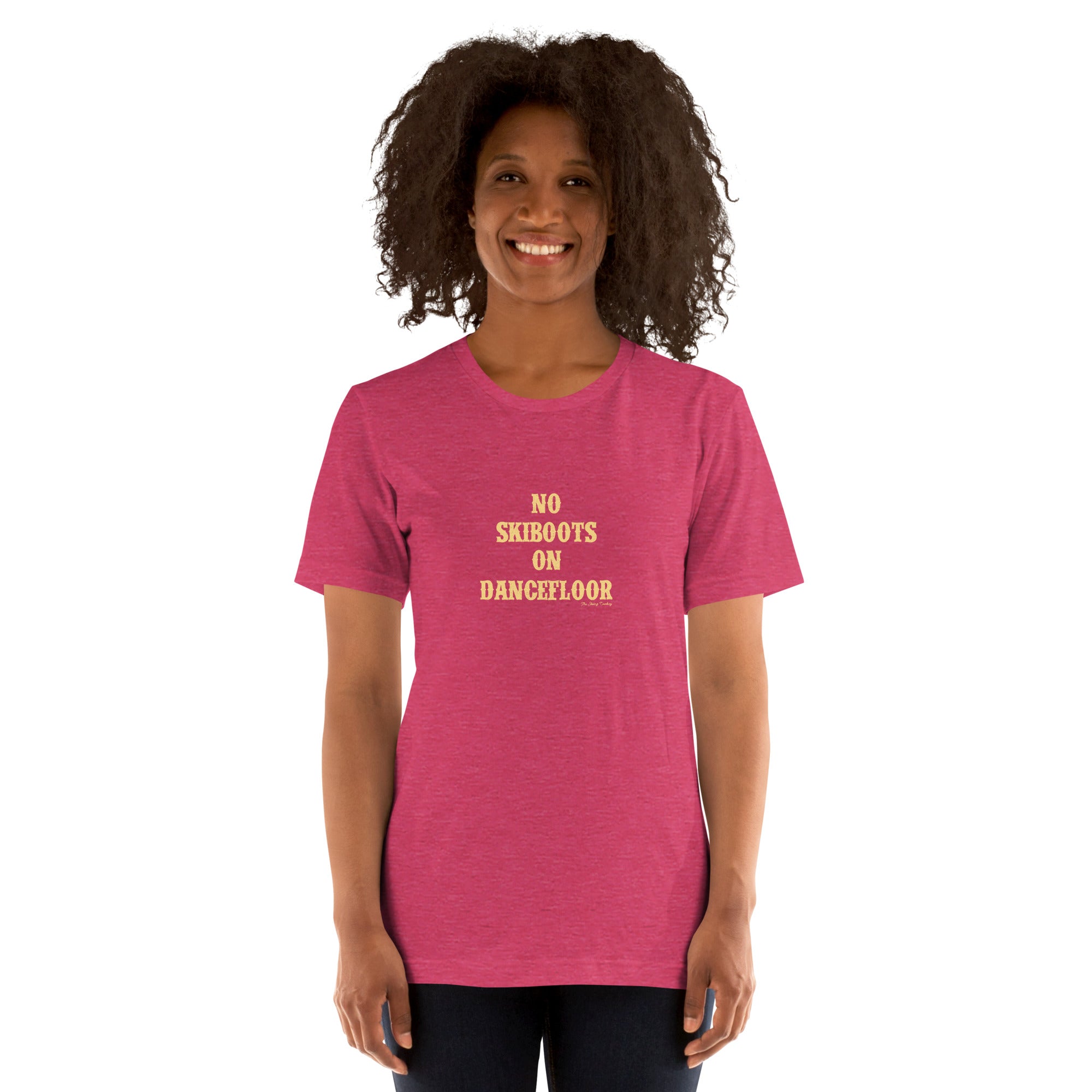 Unisex t-shirt No Skiboots on Dancefloor on bright colors