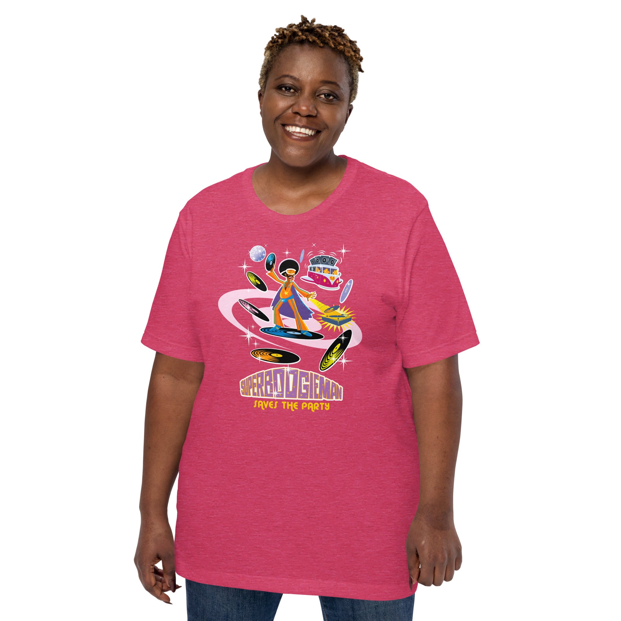 Unisex t-shirt Superboogieman saves the Party on bright heather colors