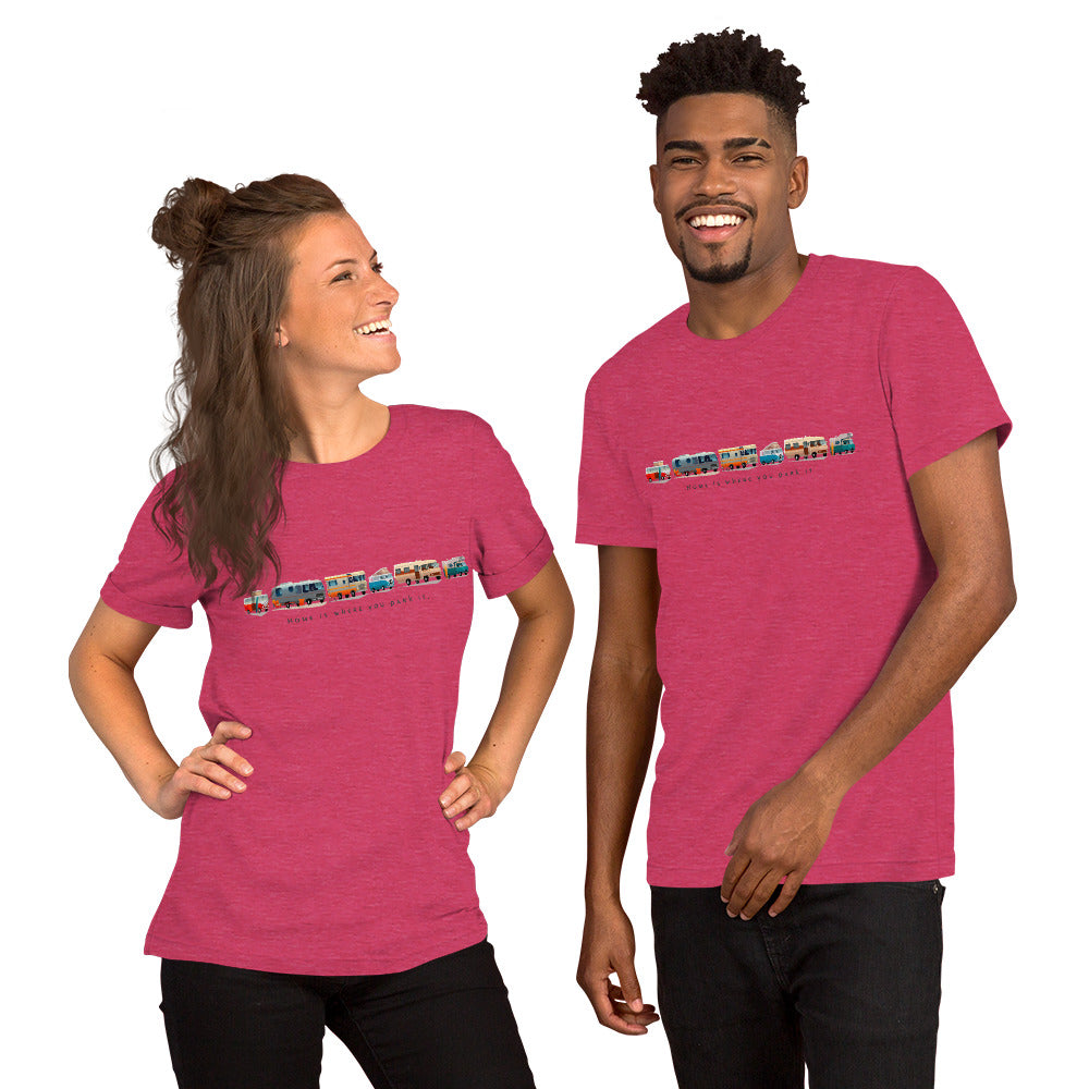 Unisex t-shirt Vintage Campers: Home is where you park it on bright heather colors