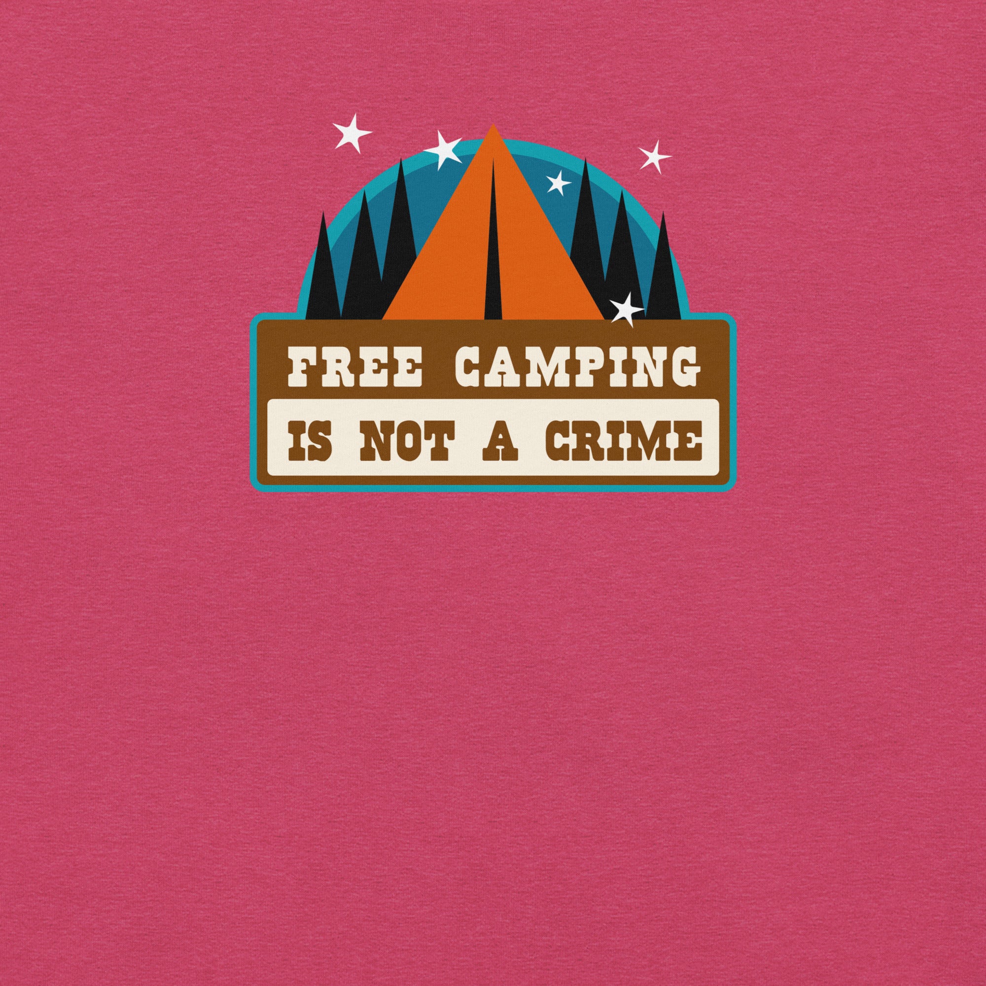 T-shirt en coton unisexe Free camping is not a crime sur couleurs chinées vives