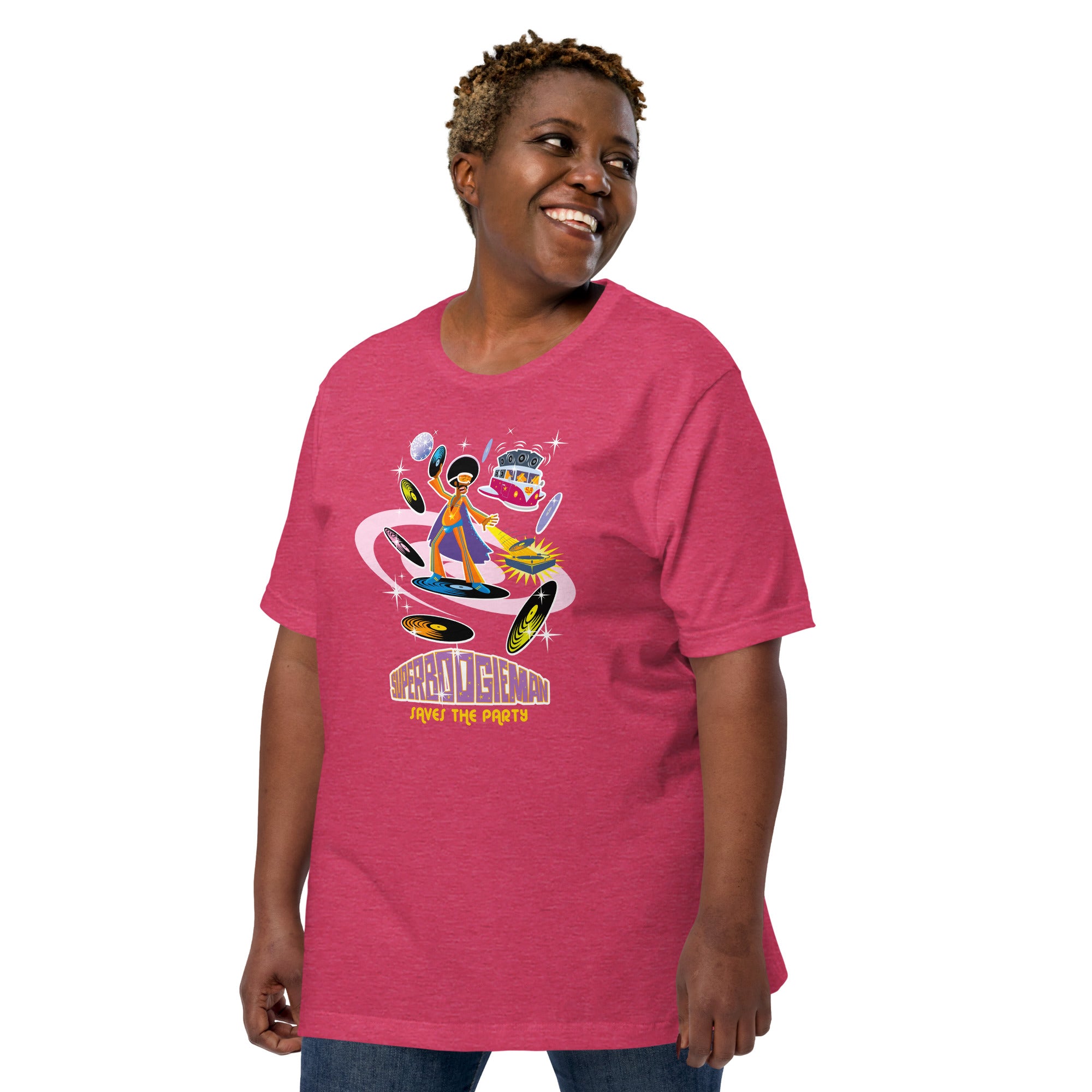 Unisex t-shirt Superboogieman saves the Party on bright heather colors