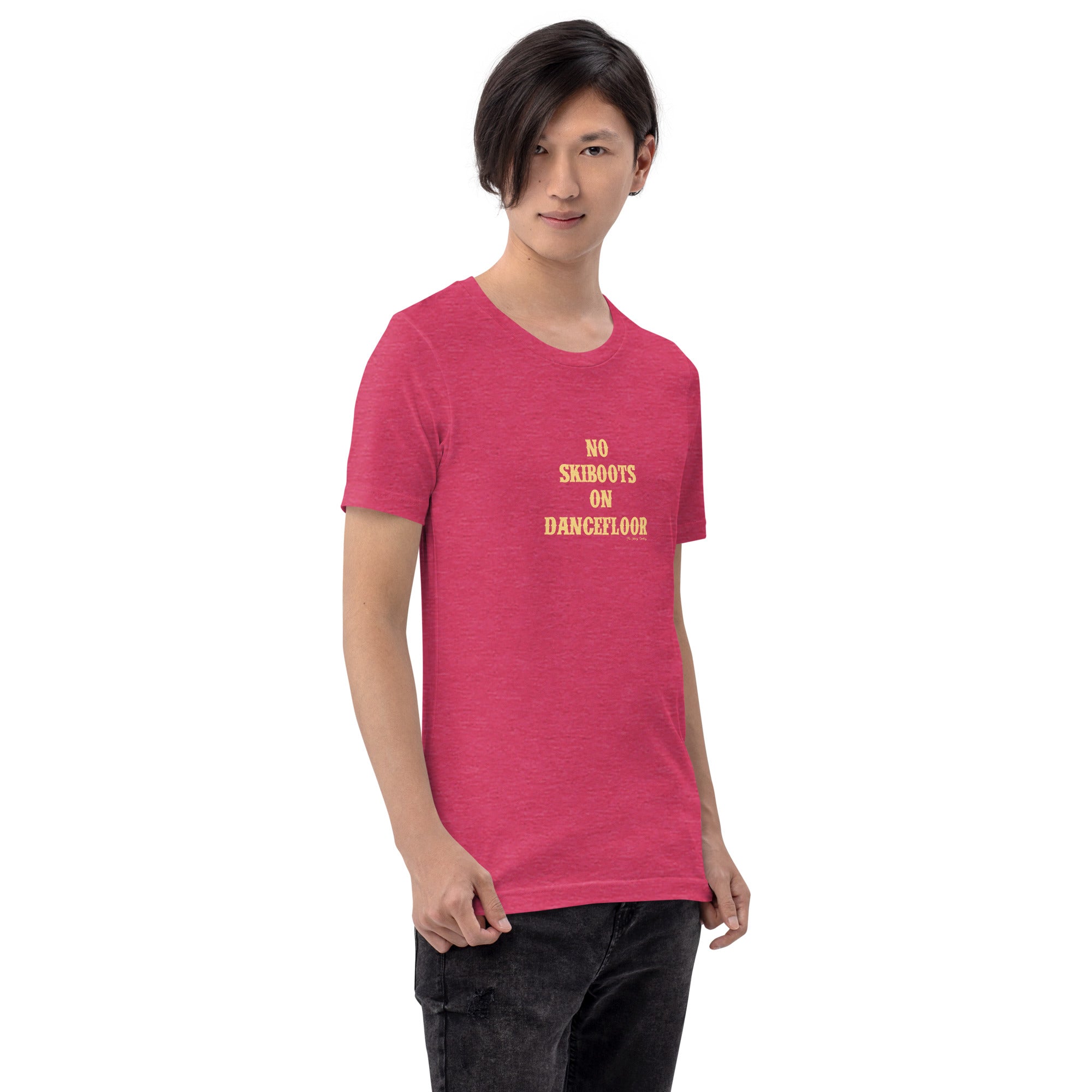 Unisex t-shirt No Skiboots on Dancefloor on bright colors