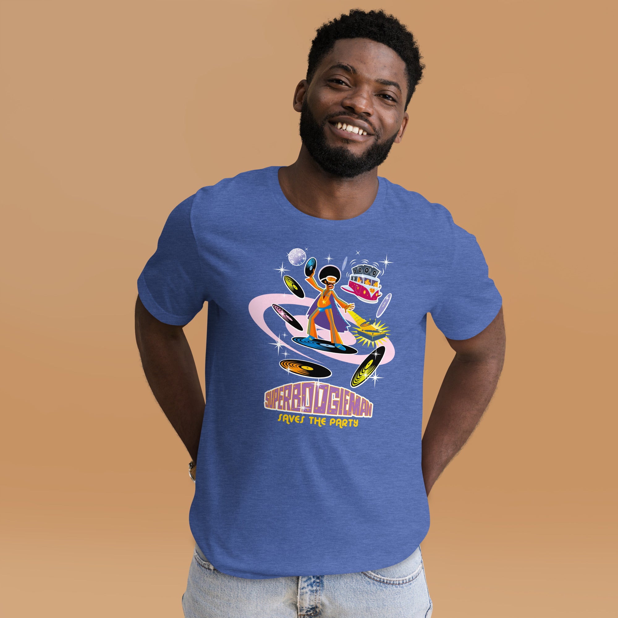 Unisex t-shirt Superboogieman saves the Party on dark heather colors