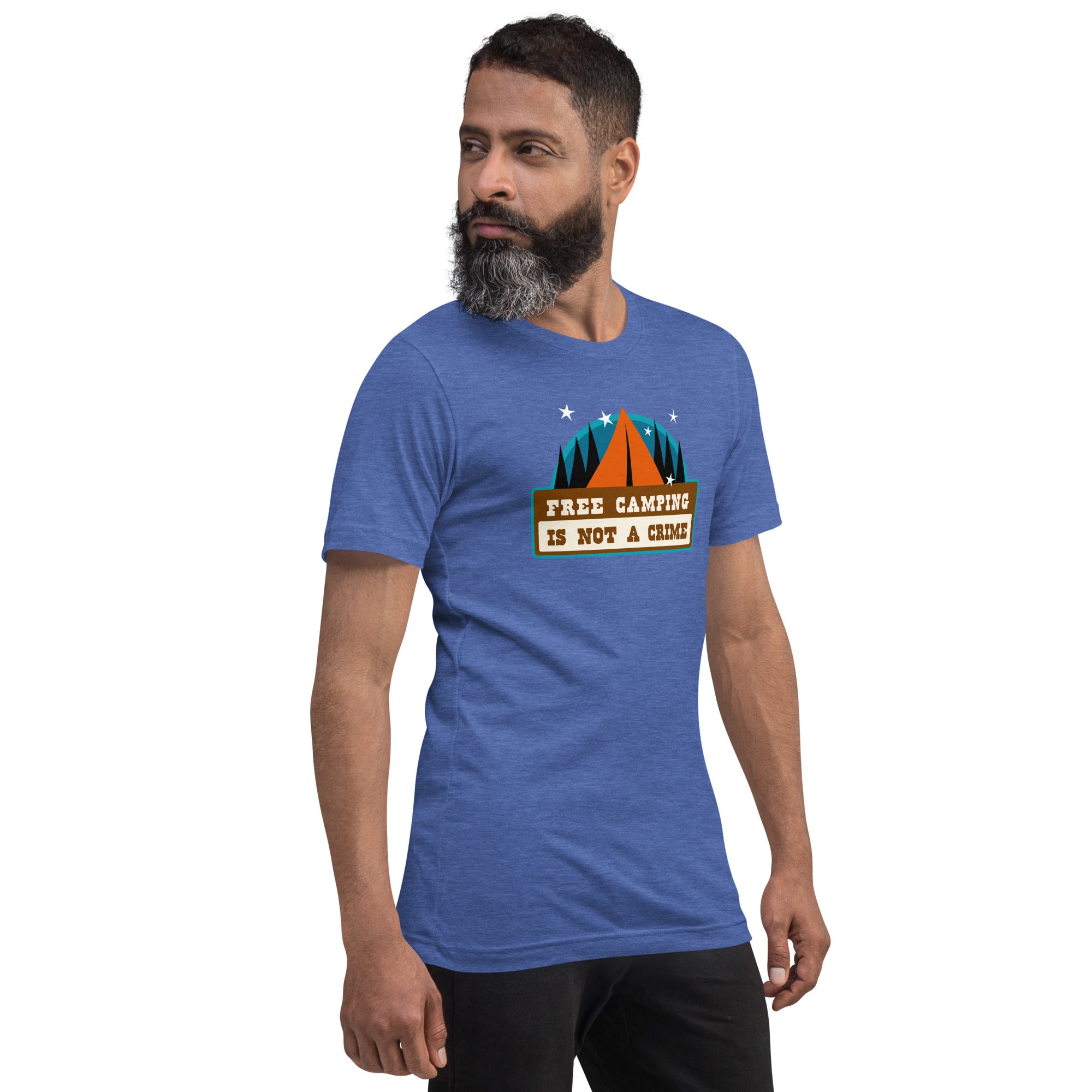 T-shirt en coton unisexe Free camping is not a crime sur couleurs chinées foncées