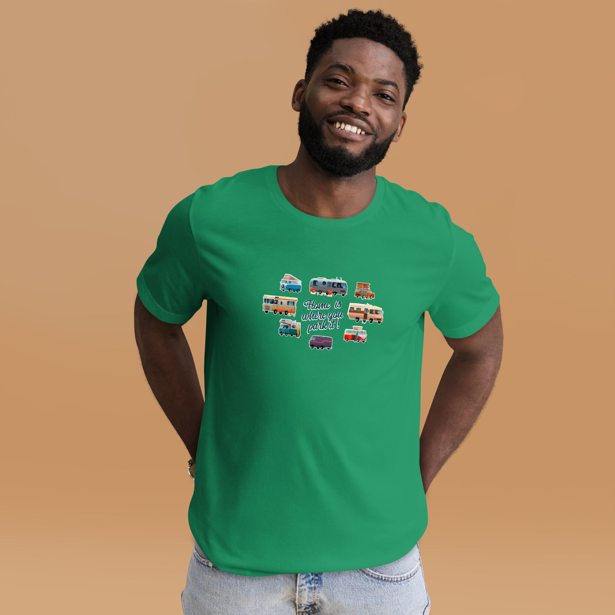 T-shirt en coton unisexe Square Vintage Campers sur verts