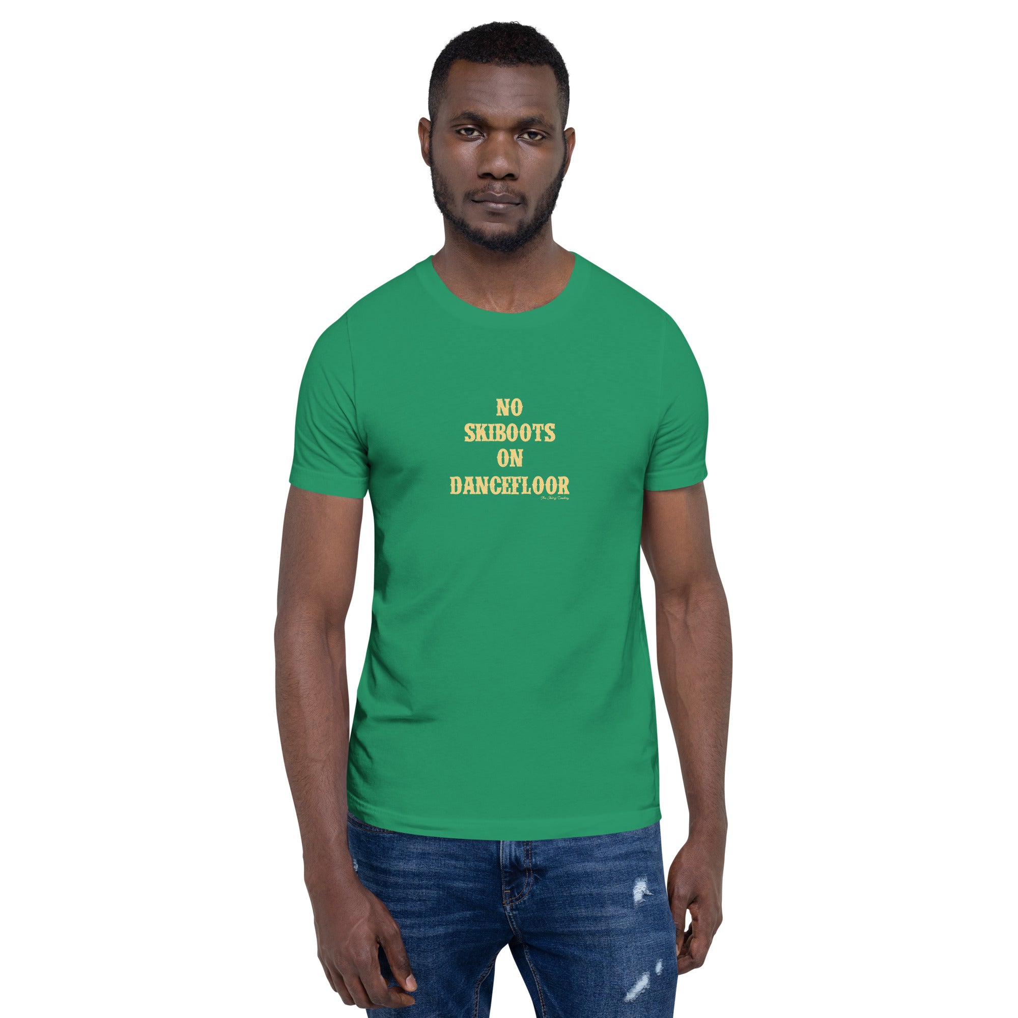 T-shirt en coton unisexe No Skiboots on Dancefloor sur couleurs foncées