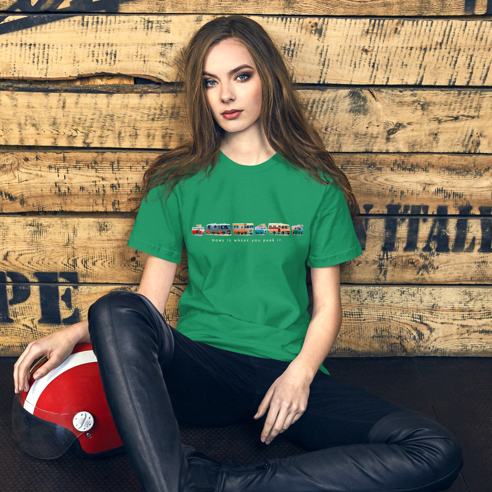 Unisex cotton t-shirt Vintage Campers: Home is where you park it on green