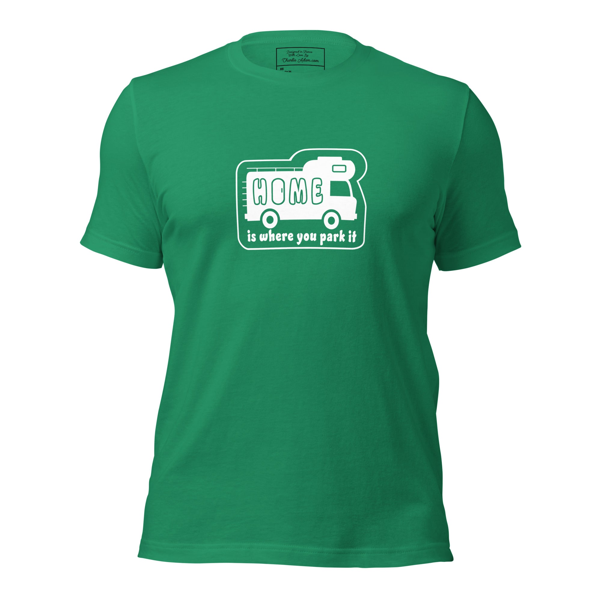 Unisex cotton t-shirt Bold Camper Van on greens