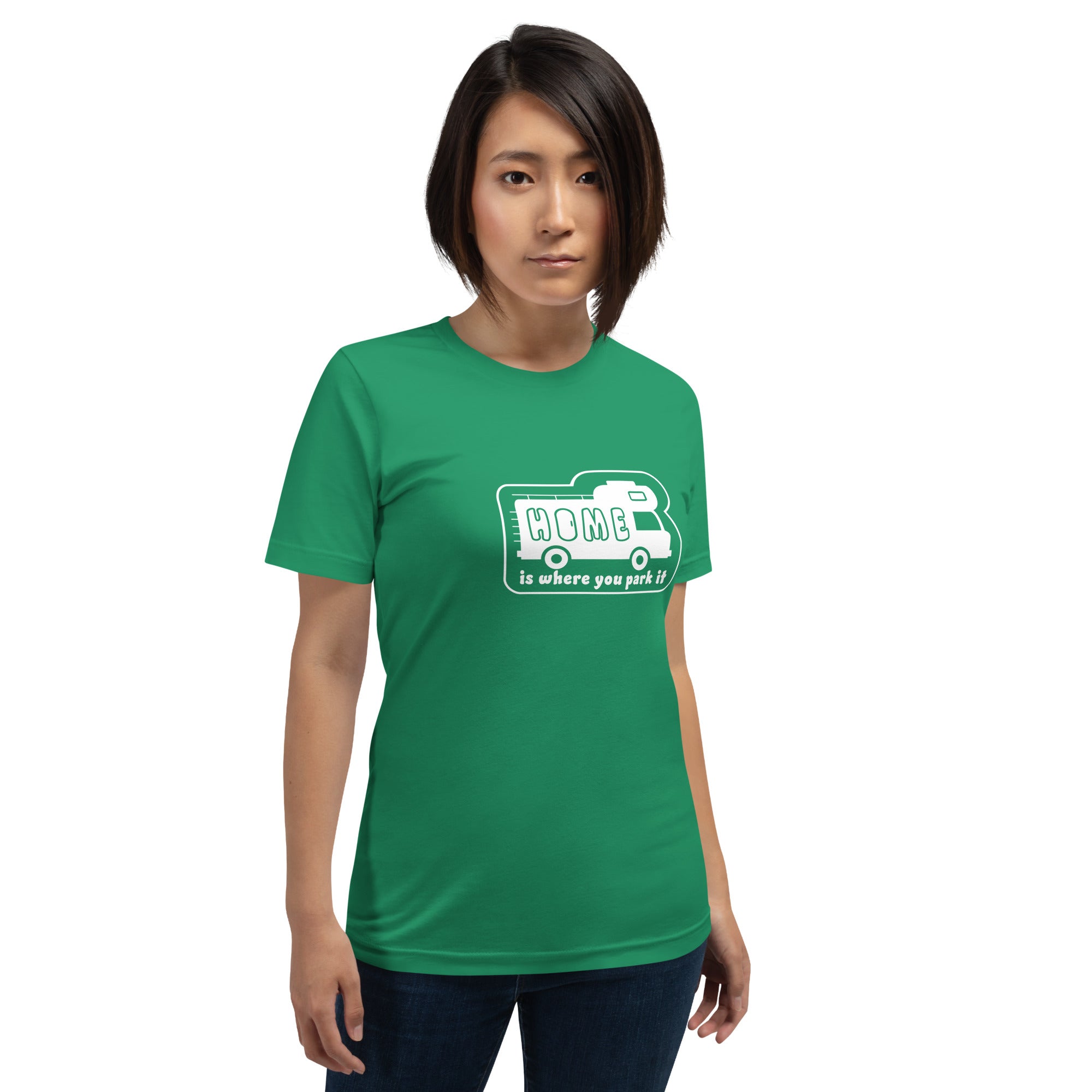 Unisex cotton t-shirt Bold Camper Van on greens