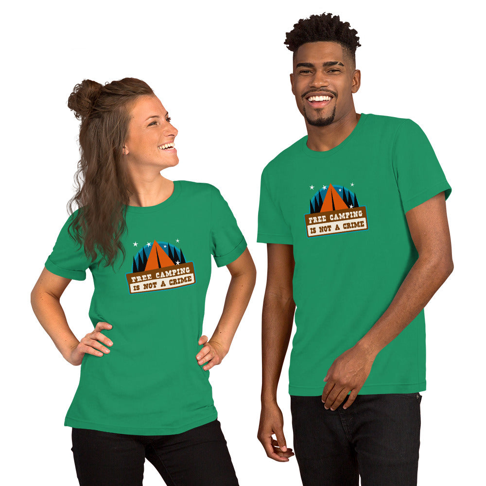 Unisex cotton t-shirt Free Camping is not a Crime on greens