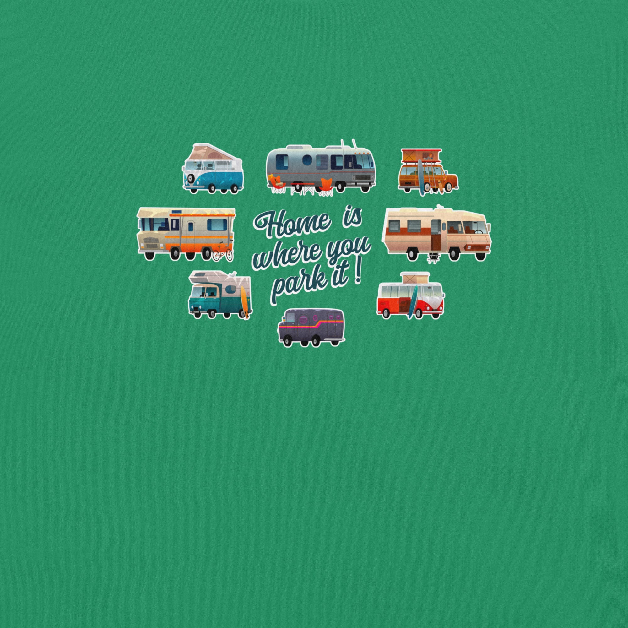 T-shirt en coton unisexe Square Vintage Campers sur verts