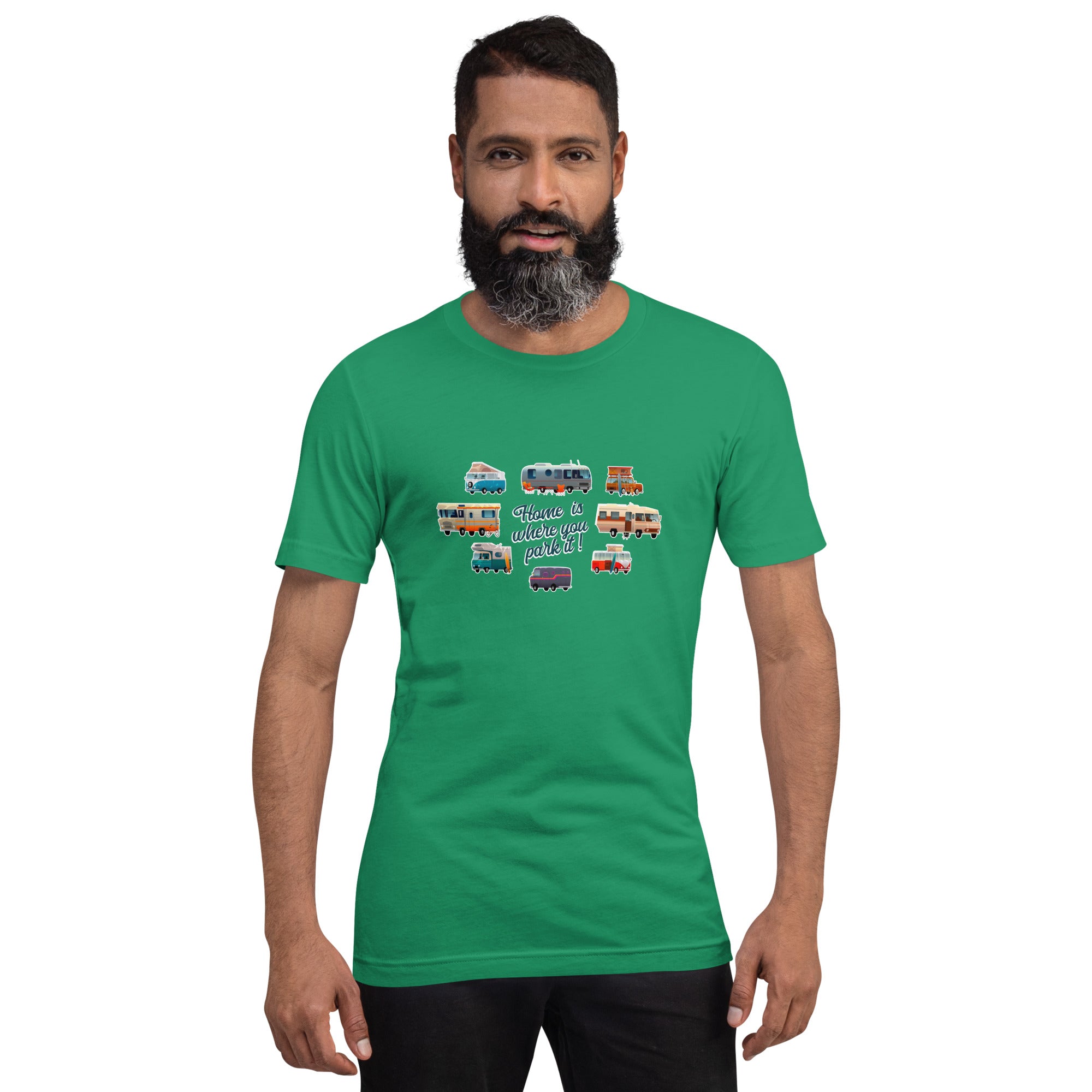 T-shirt en coton unisexe Square Vintage Campers sur verts