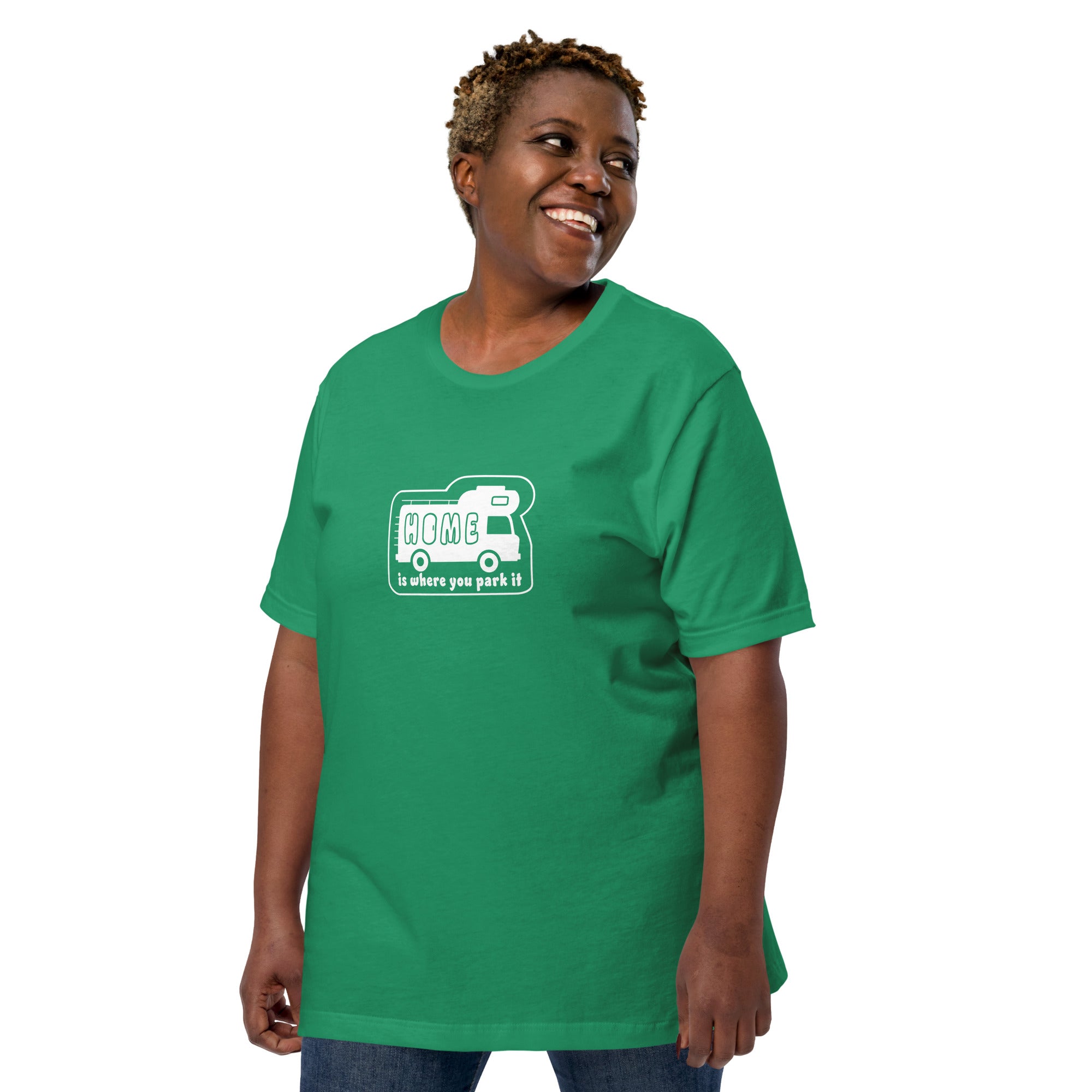 Unisex cotton t-shirt Bold Camper Van on greens