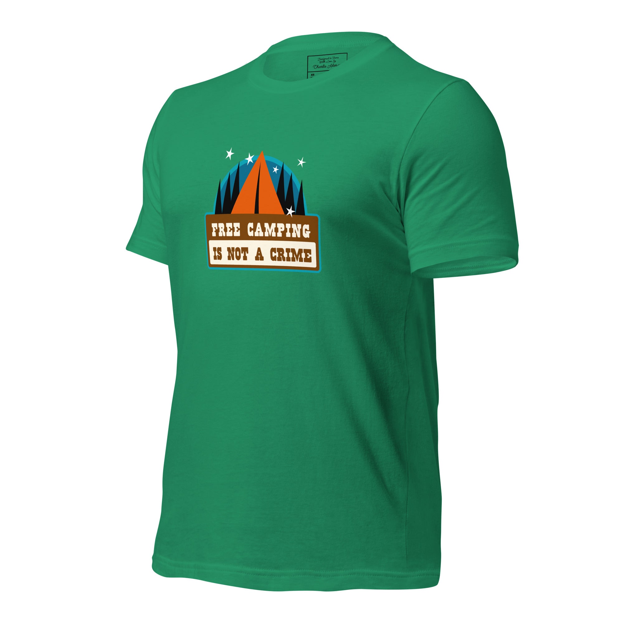 Unisex cotton t-shirt Free Camping is not a Crime on greens