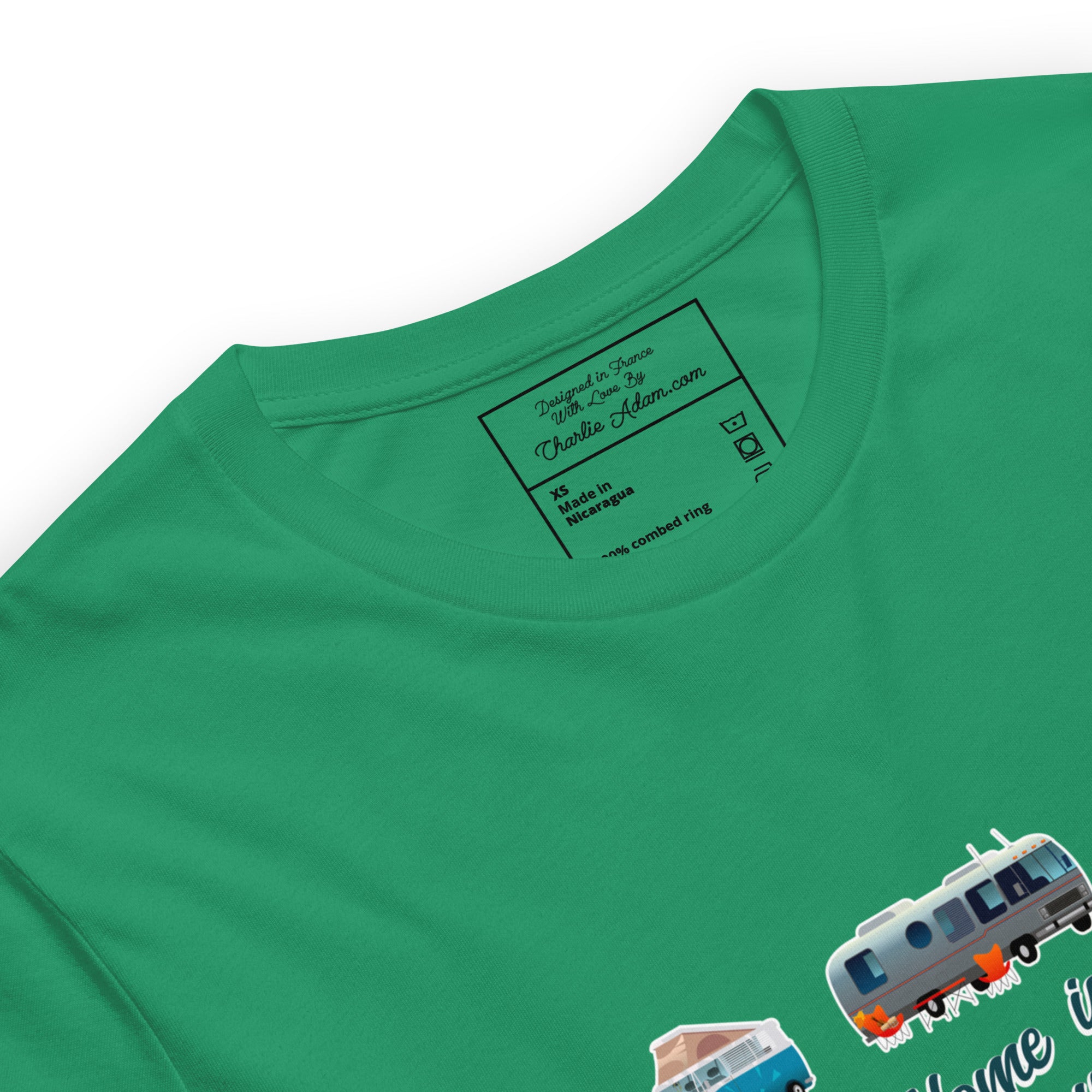 T-shirt en coton unisexe Square Vintage Campers sur verts