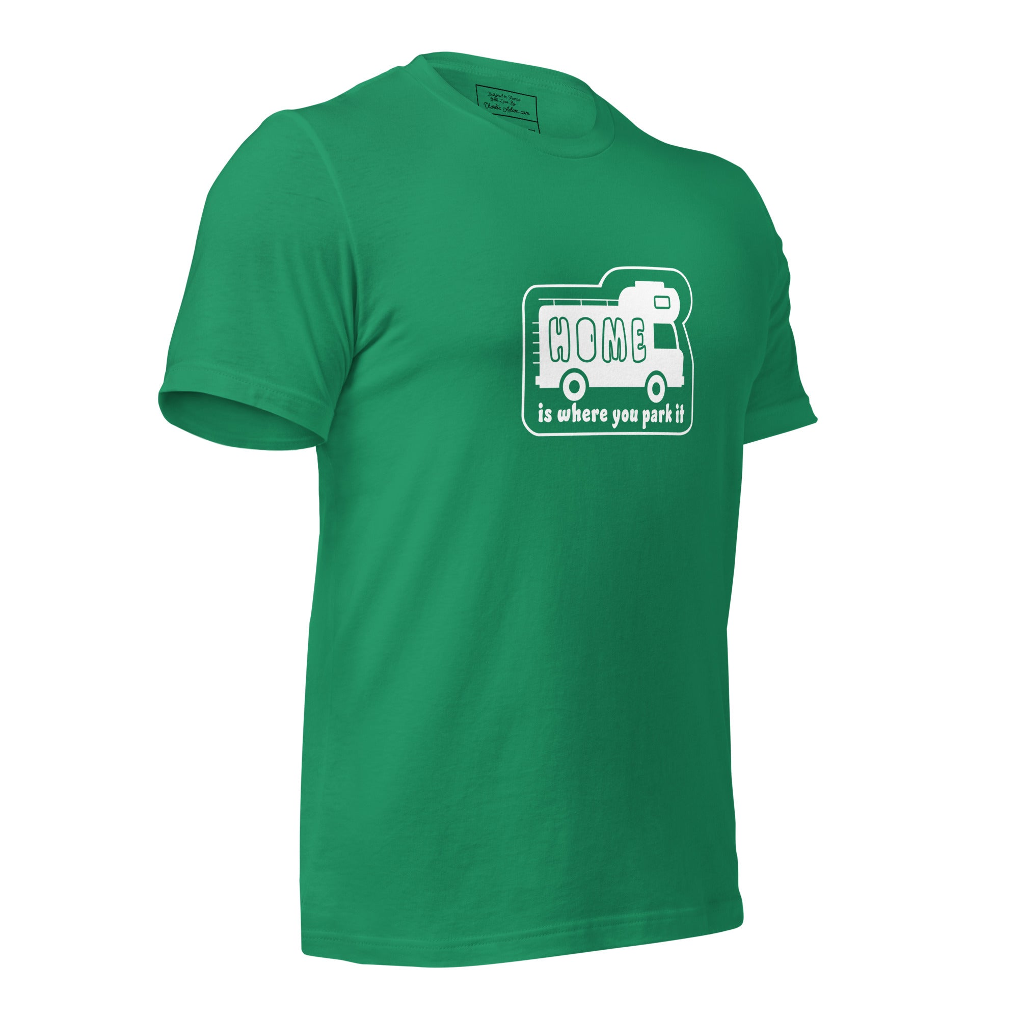 Unisex cotton t-shirt Bold Camper Van on greens