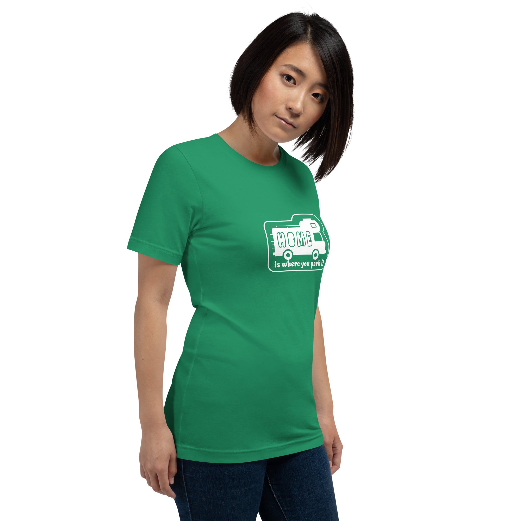 Unisex cotton t-shirt Bold Camper Van on greens