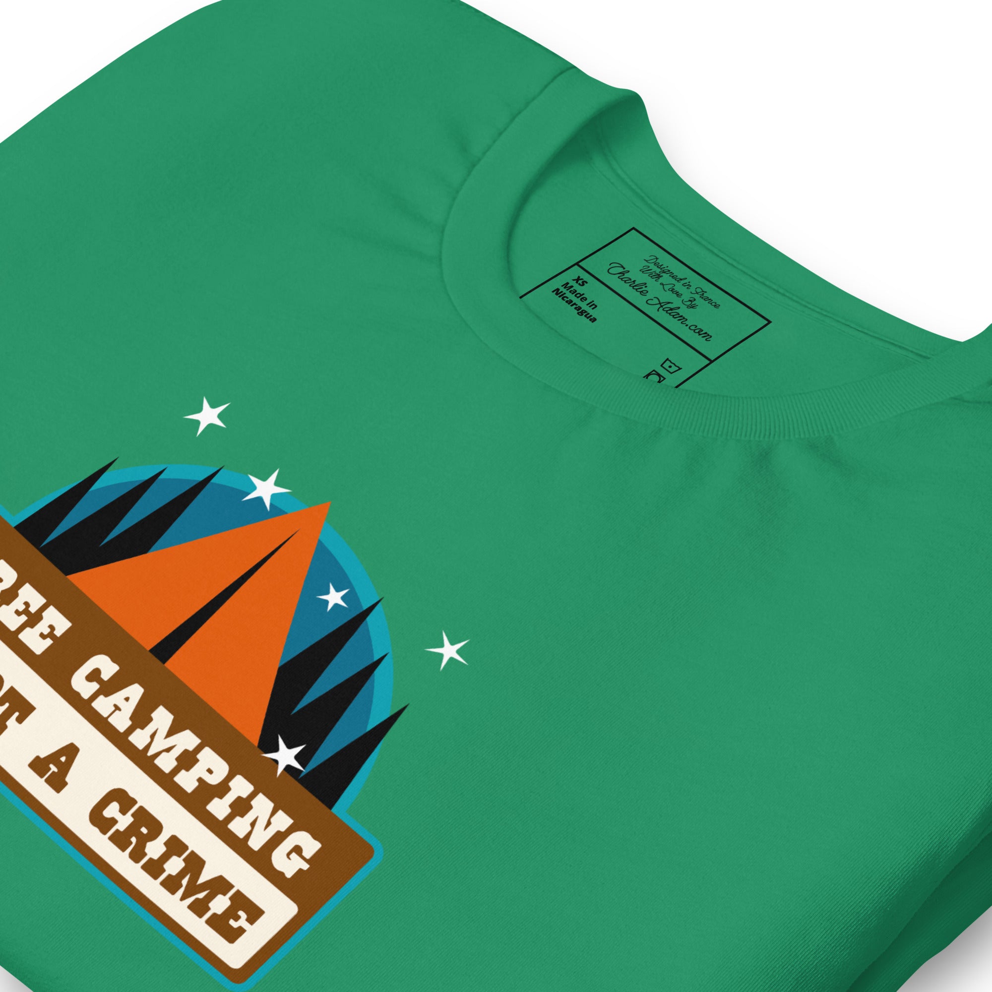 Unisex cotton t-shirt Free Camping is not a Crime on greens