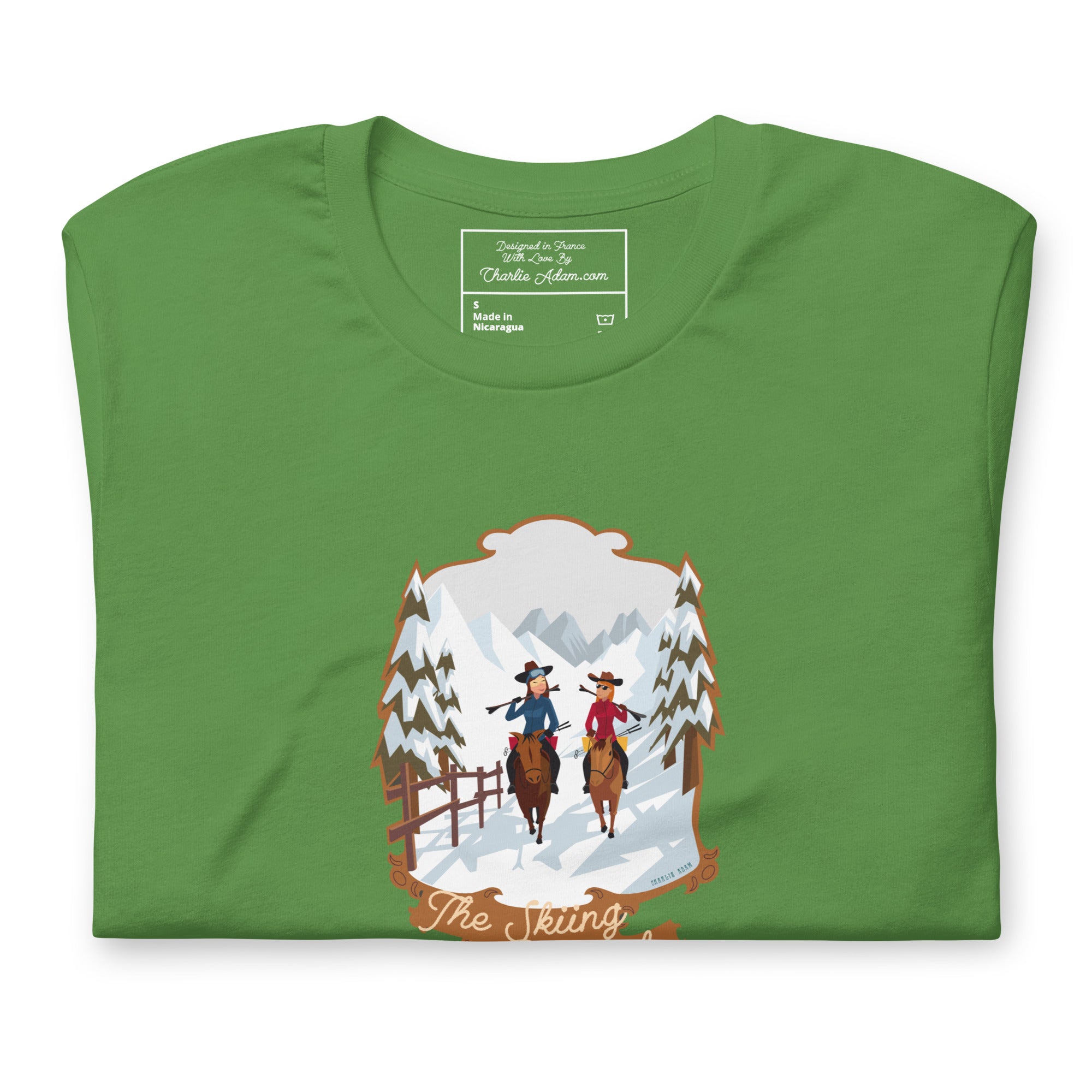 T-shirt en coton unisexe The Skiing Cowgirl sur couleurs foncées