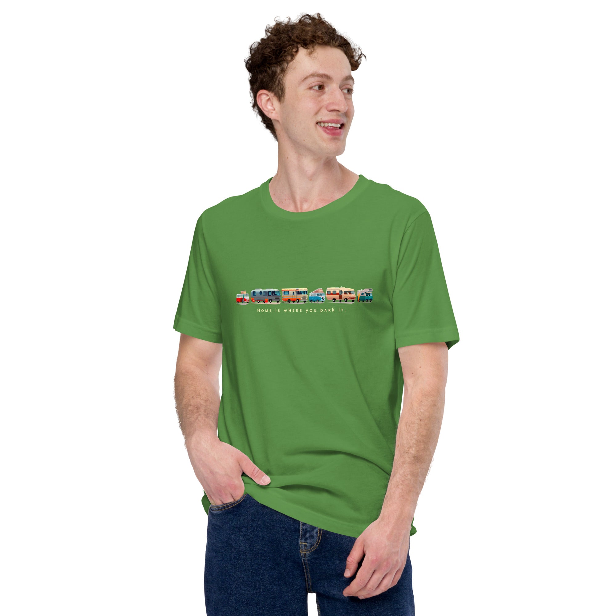 Unisex cotton t-shirt Vintage Campers: Home is where you park it on green