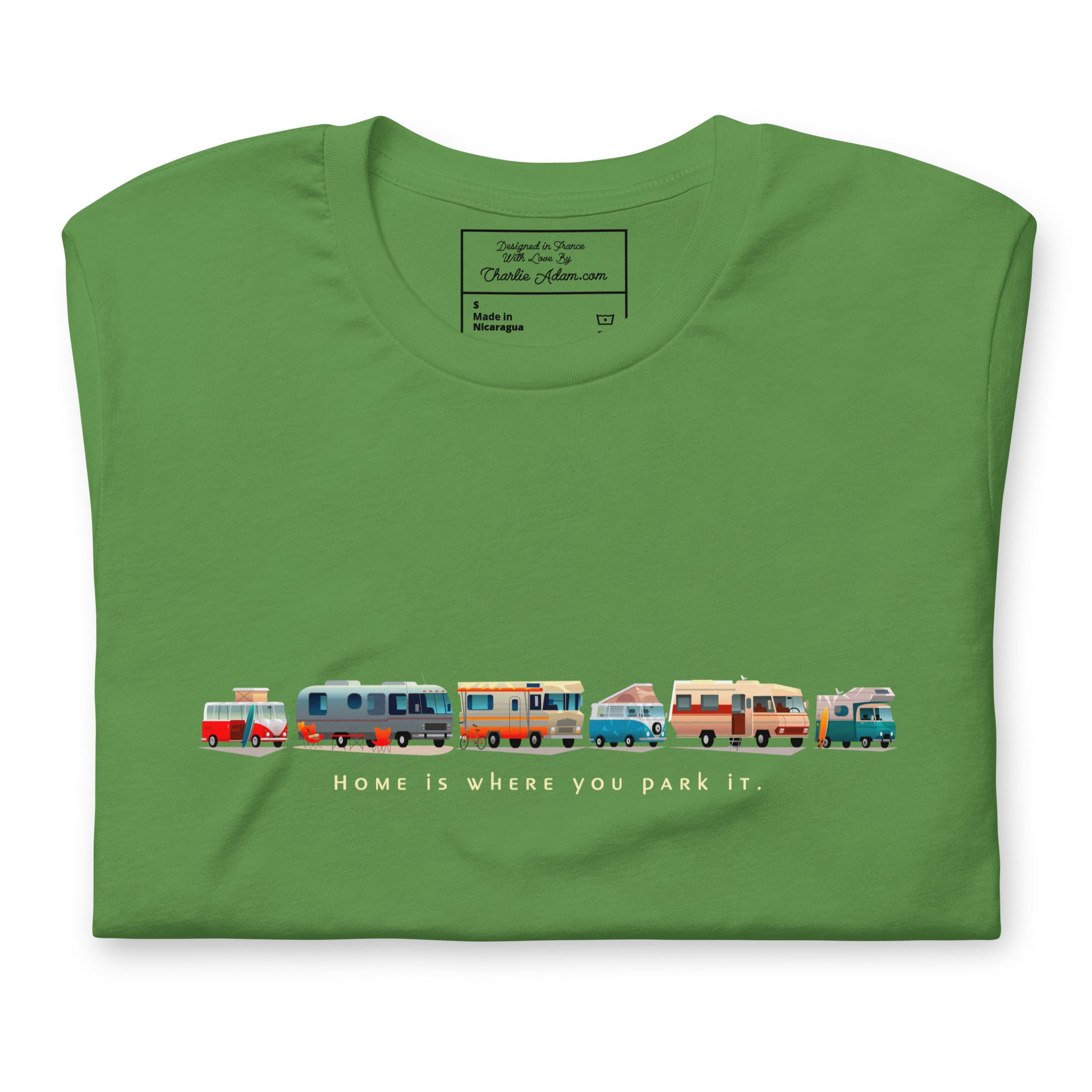 Unisex cotton t-shirt Vintage Campers: Home is where you park it on green