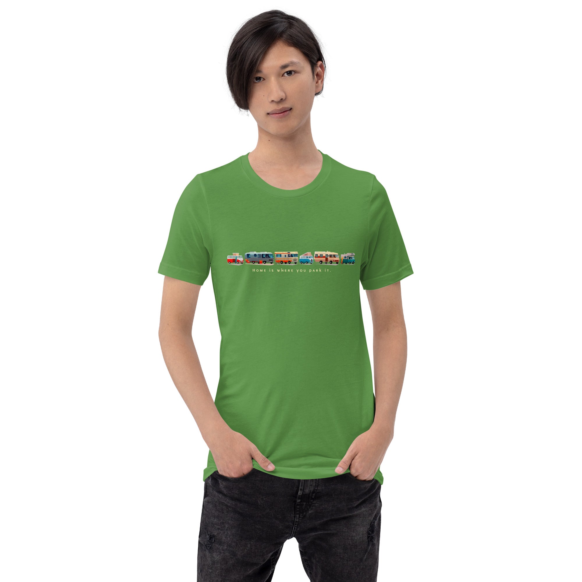 Unisex cotton t-shirt Vintage Campers: Home is where you park it on green