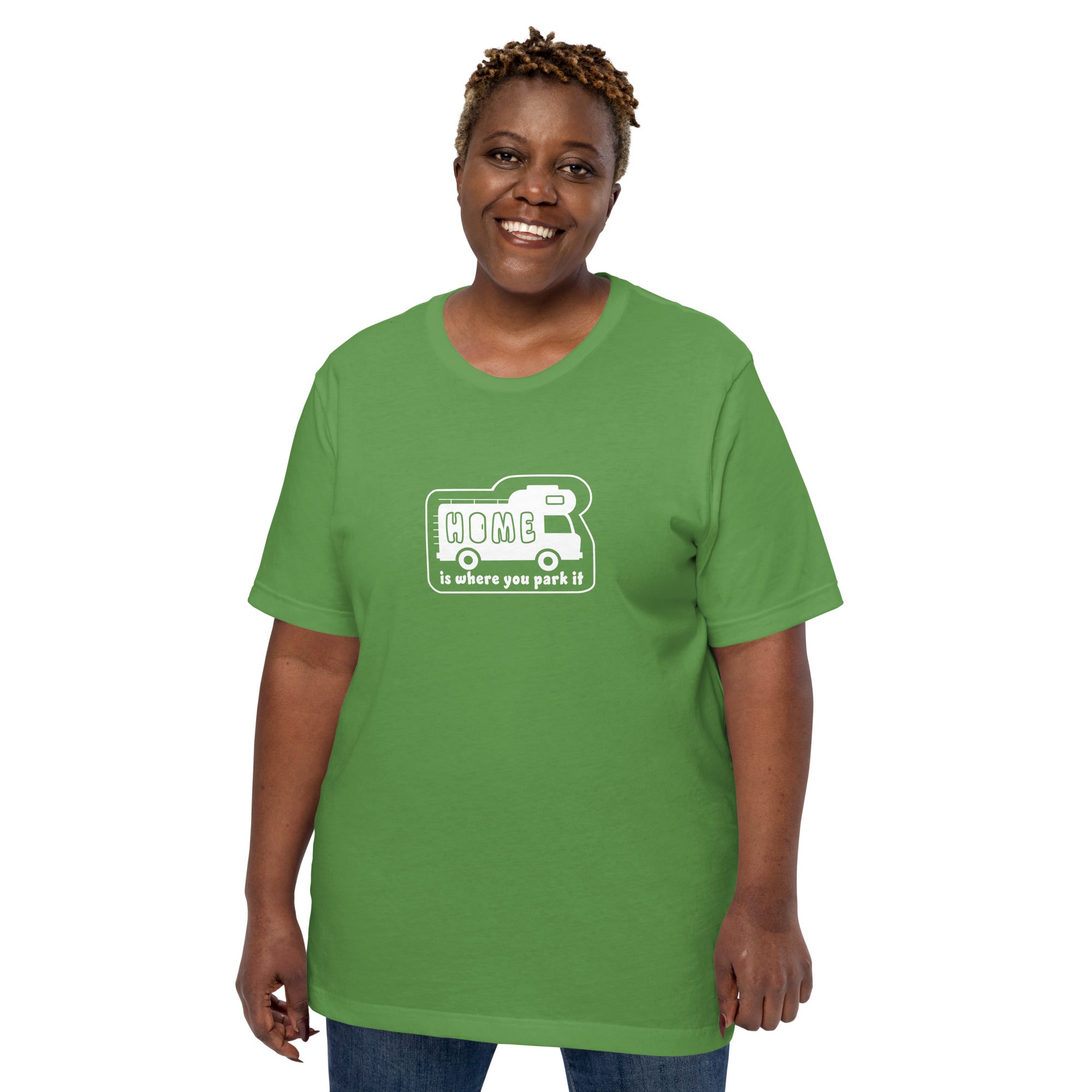 Unisex cotton t-shirt Bold Camper Van on greens