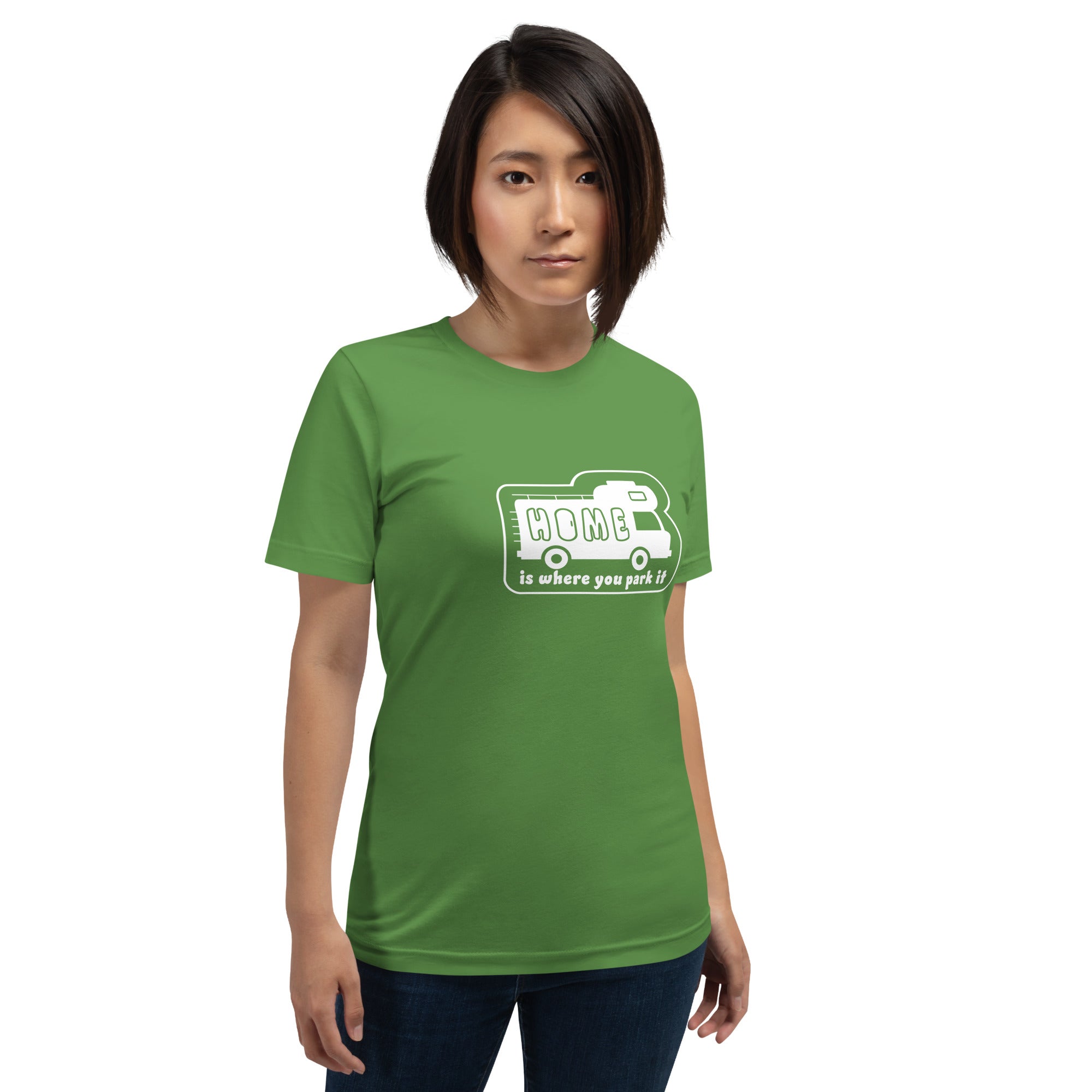 Unisex cotton t-shirt Bold Camper Van on greens