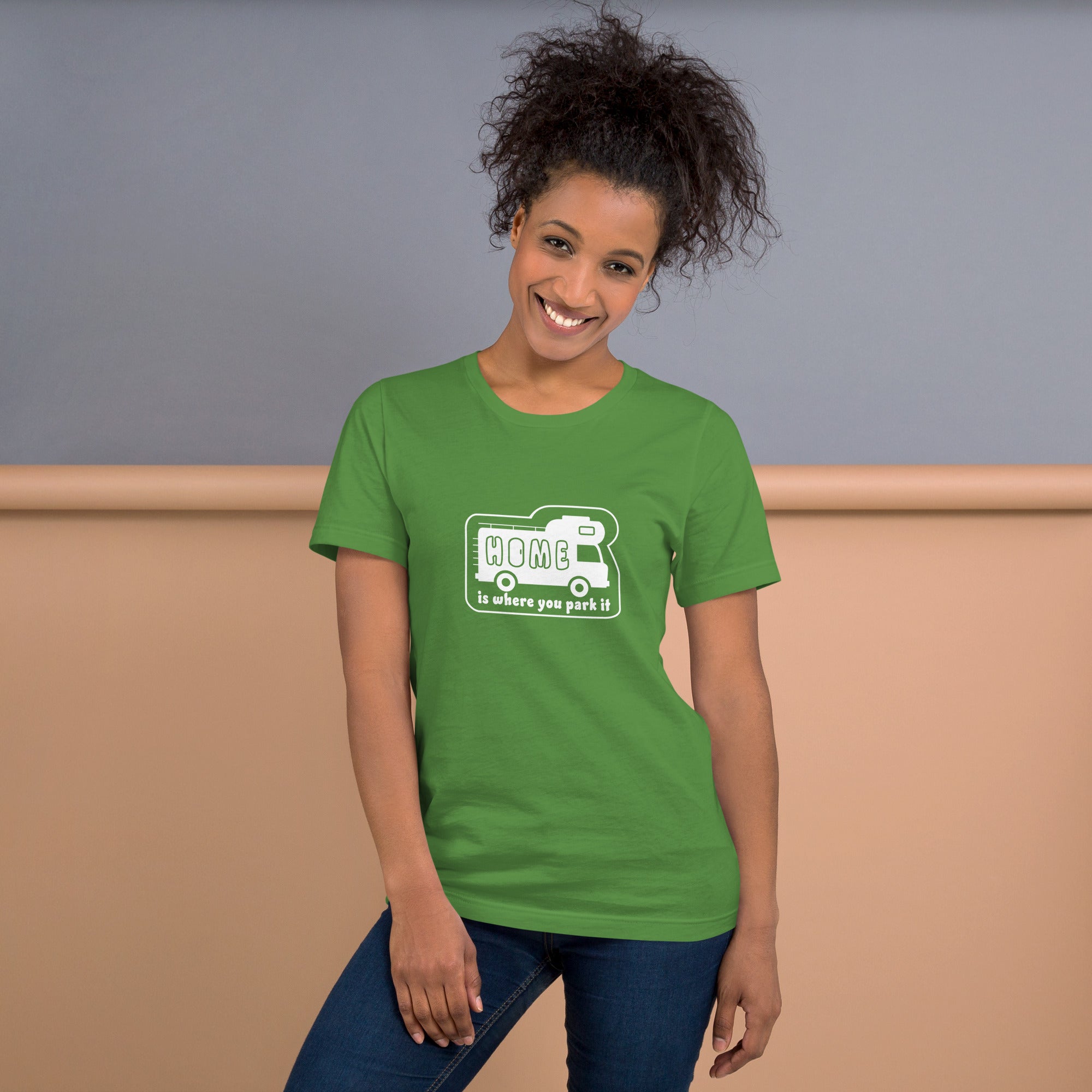 Unisex cotton t-shirt Bold Camper Van on greens