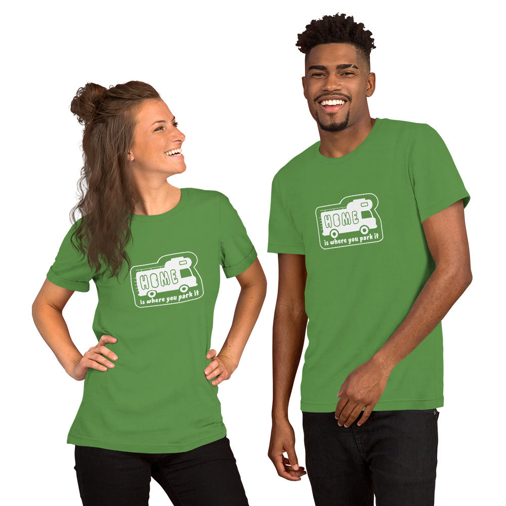 Unisex cotton t-shirt Bold Camper Van on greens