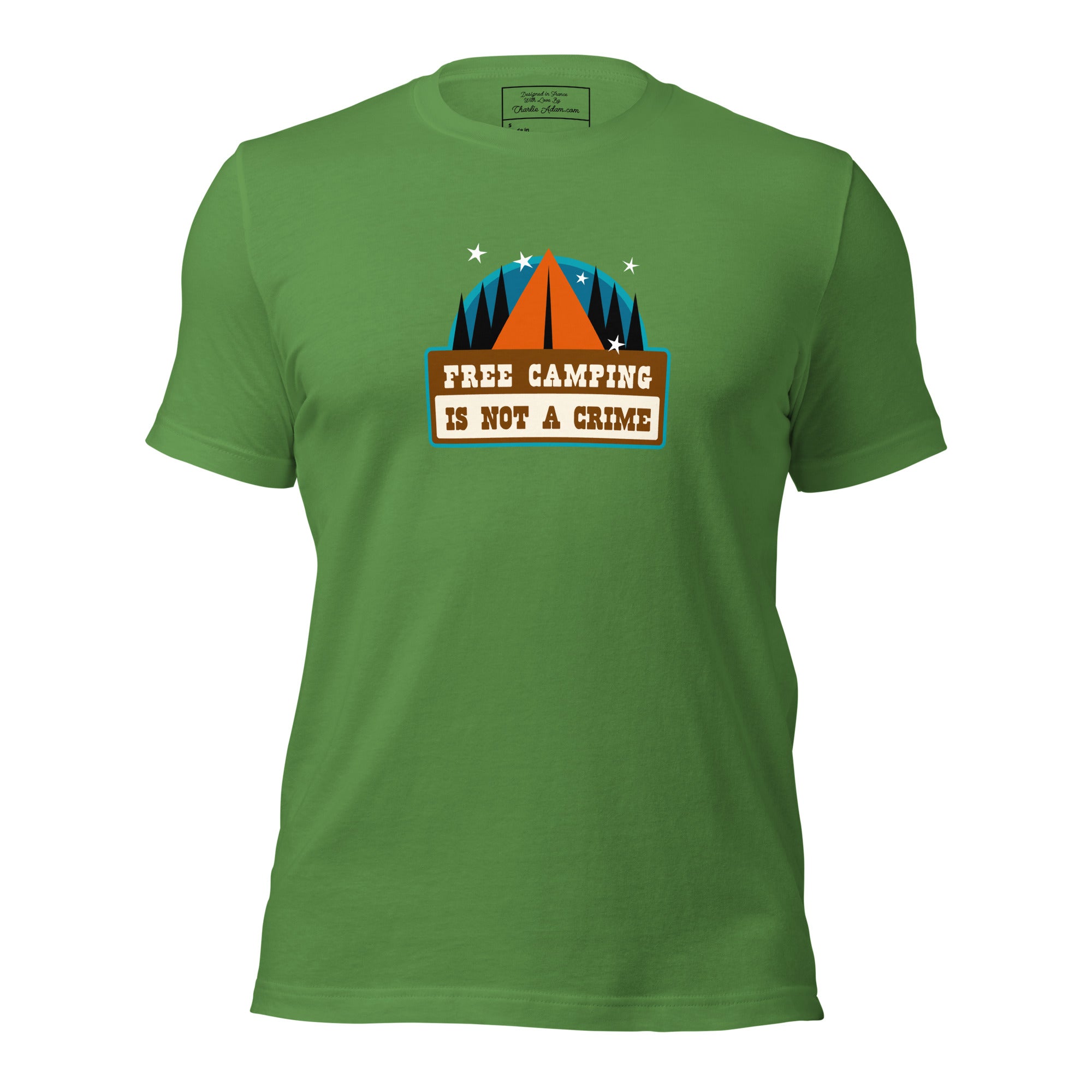 Unisex cotton t-shirt Free Camping is not a Crime on greens