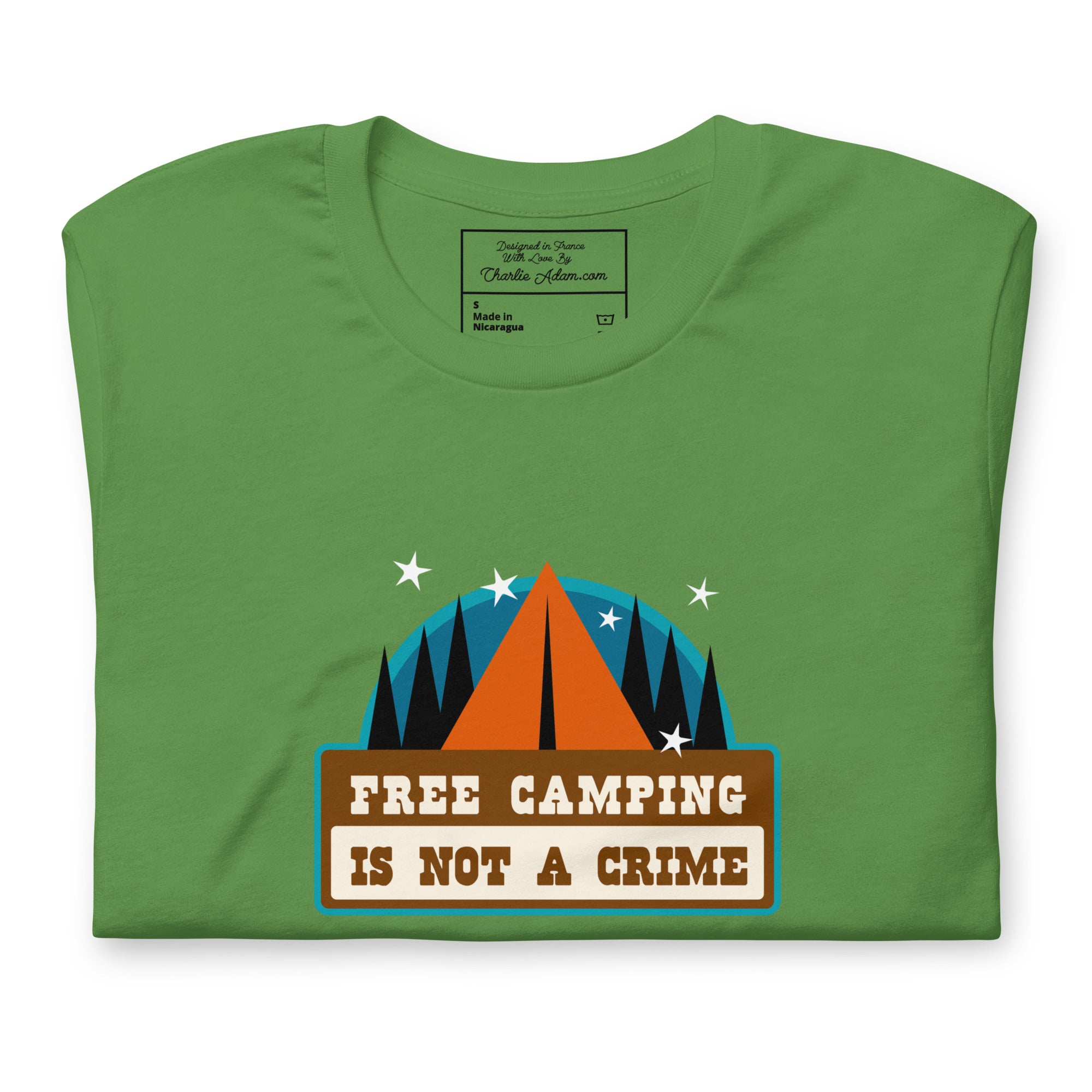 Unisex cotton t-shirt Free Camping is not a Crime on greens