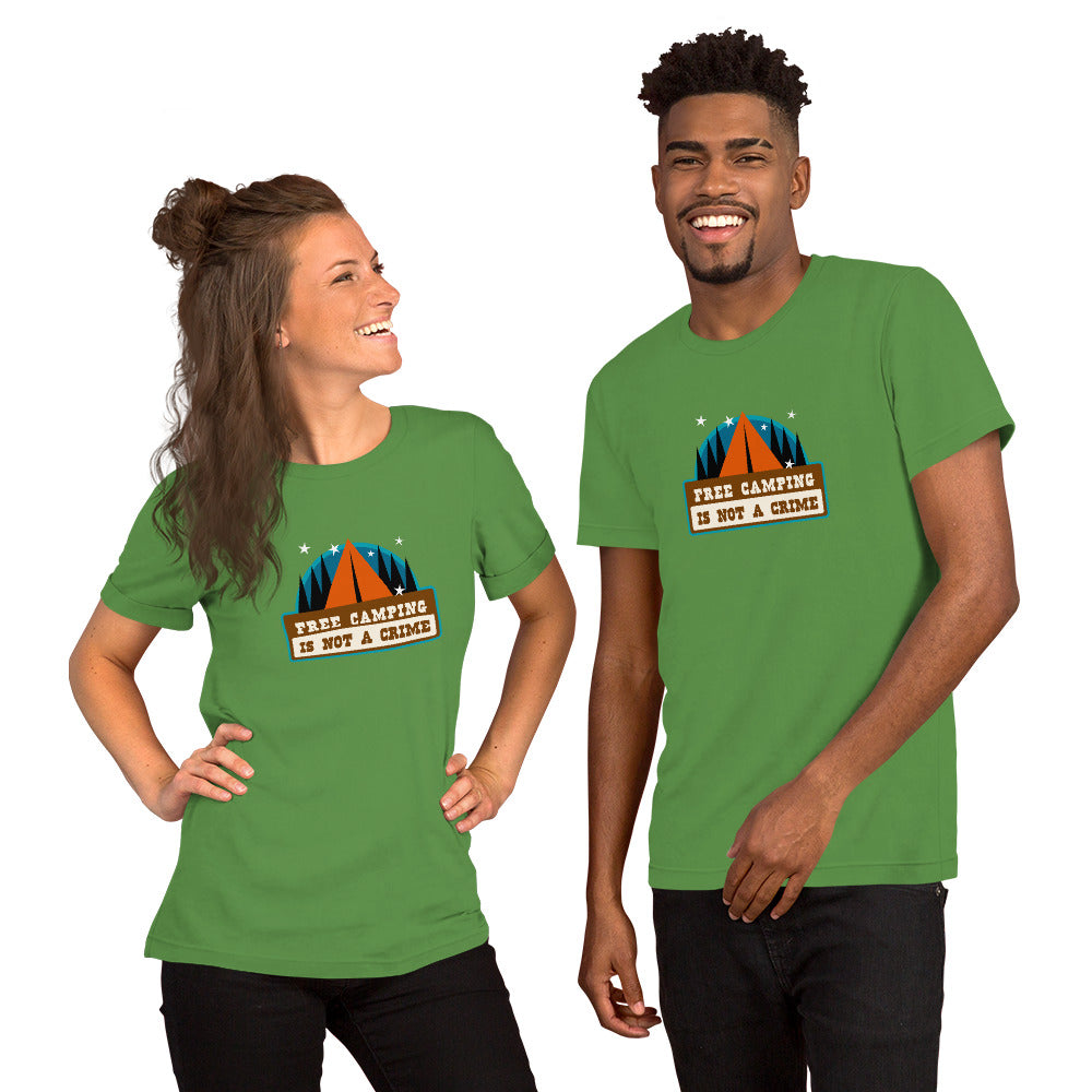 Unisex cotton t-shirt Free Camping is not a Crime on greens