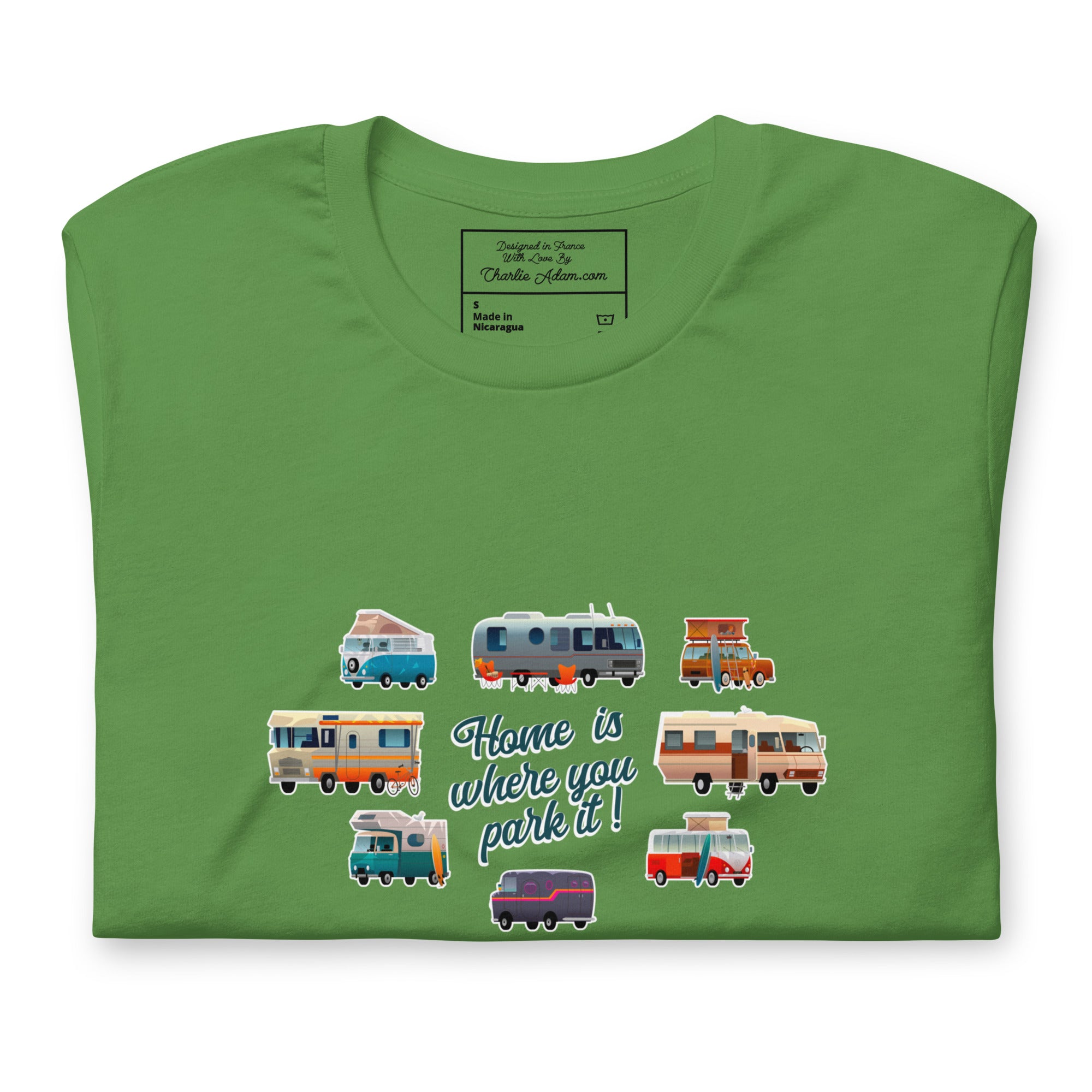 T-shirt en coton unisexe Square Vintage Campers sur verts