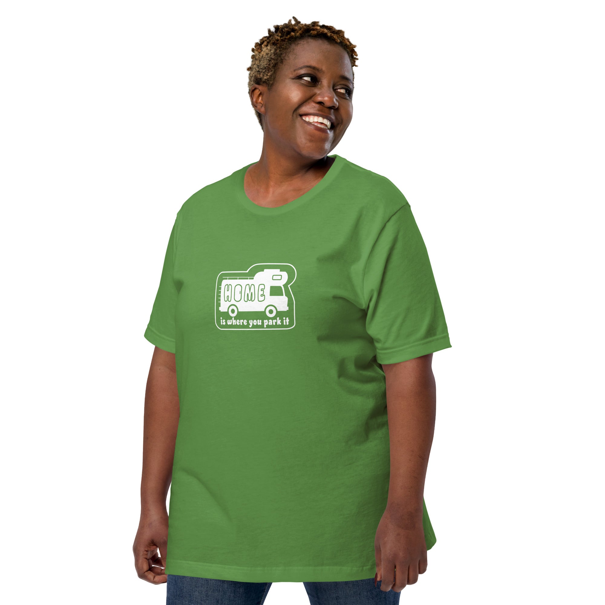 Unisex cotton t-shirt Bold Camper Van on greens