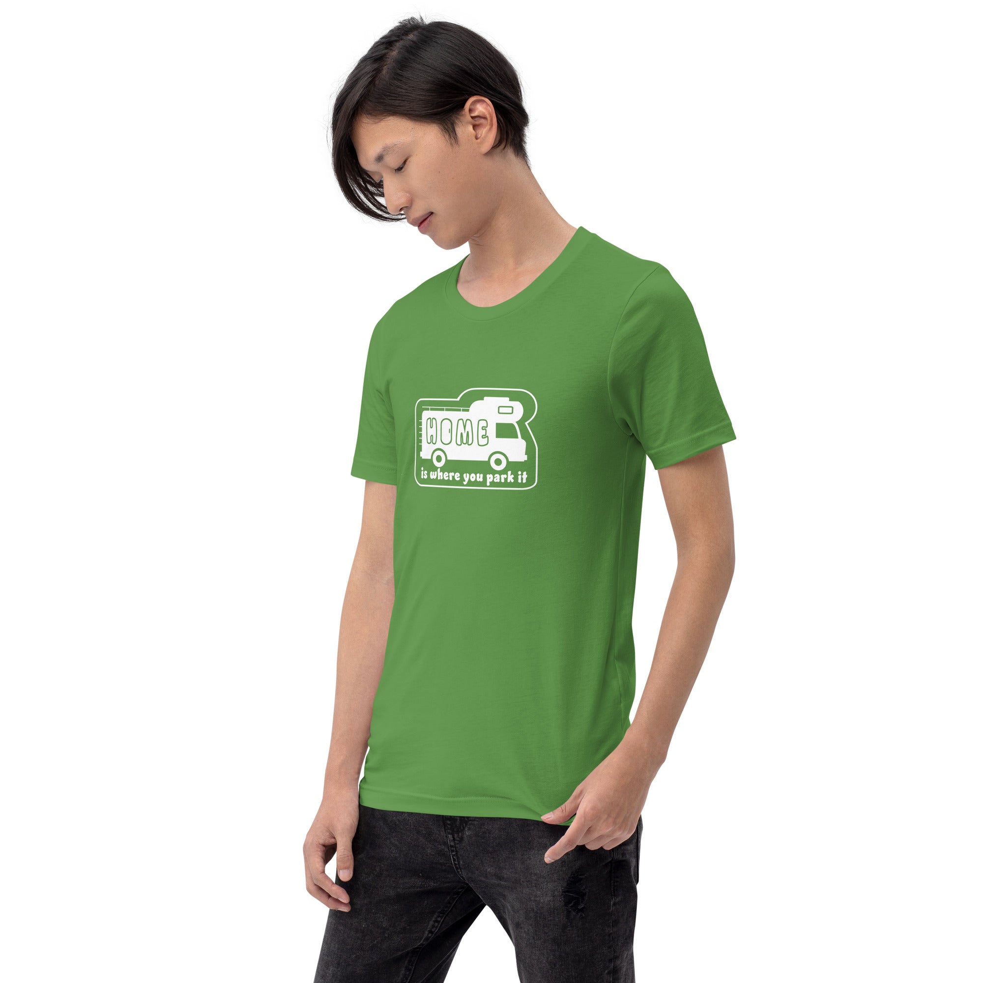 Unisex cotton t-shirt Bold Camper Van on greens