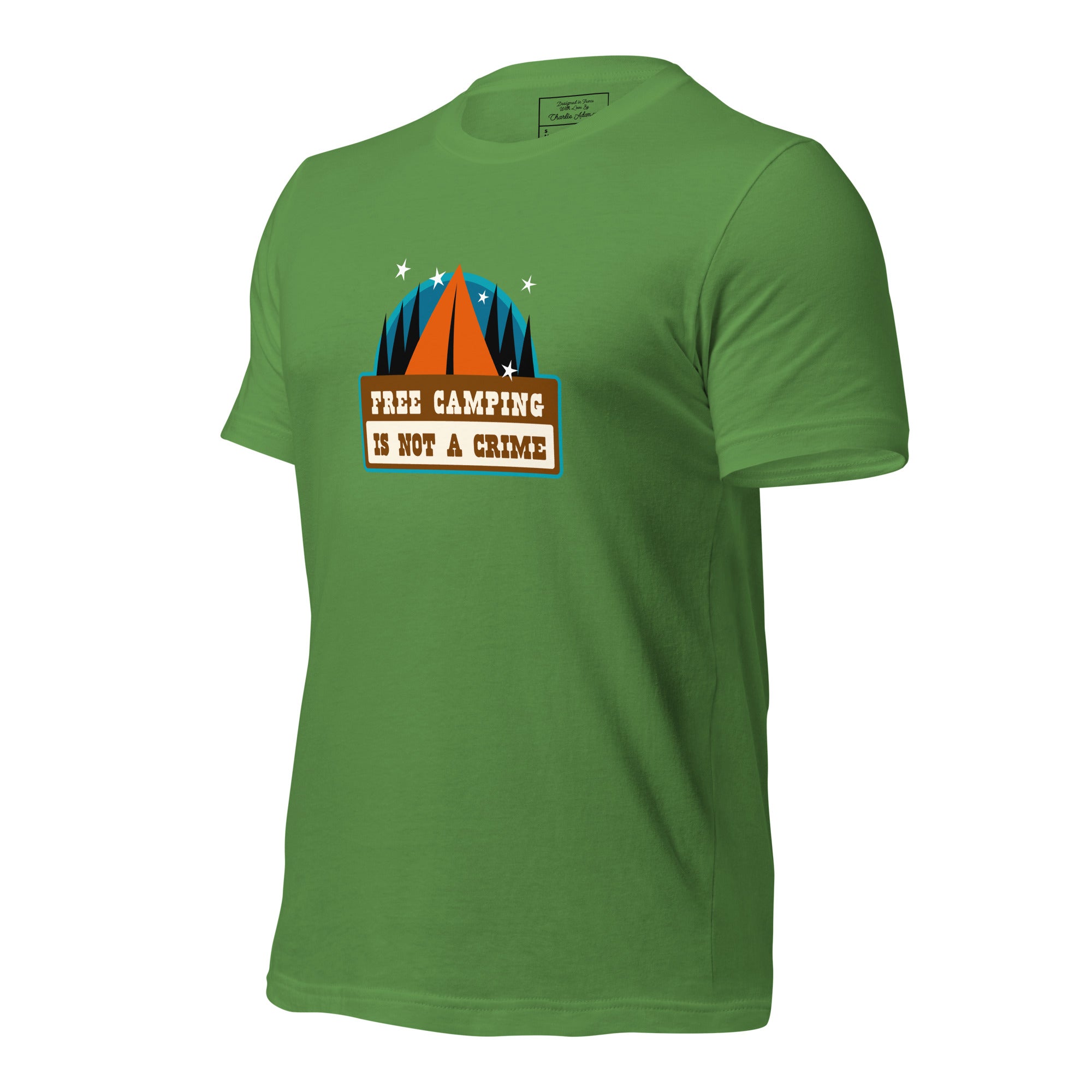 Unisex cotton t-shirt Free Camping is not a Crime on greens