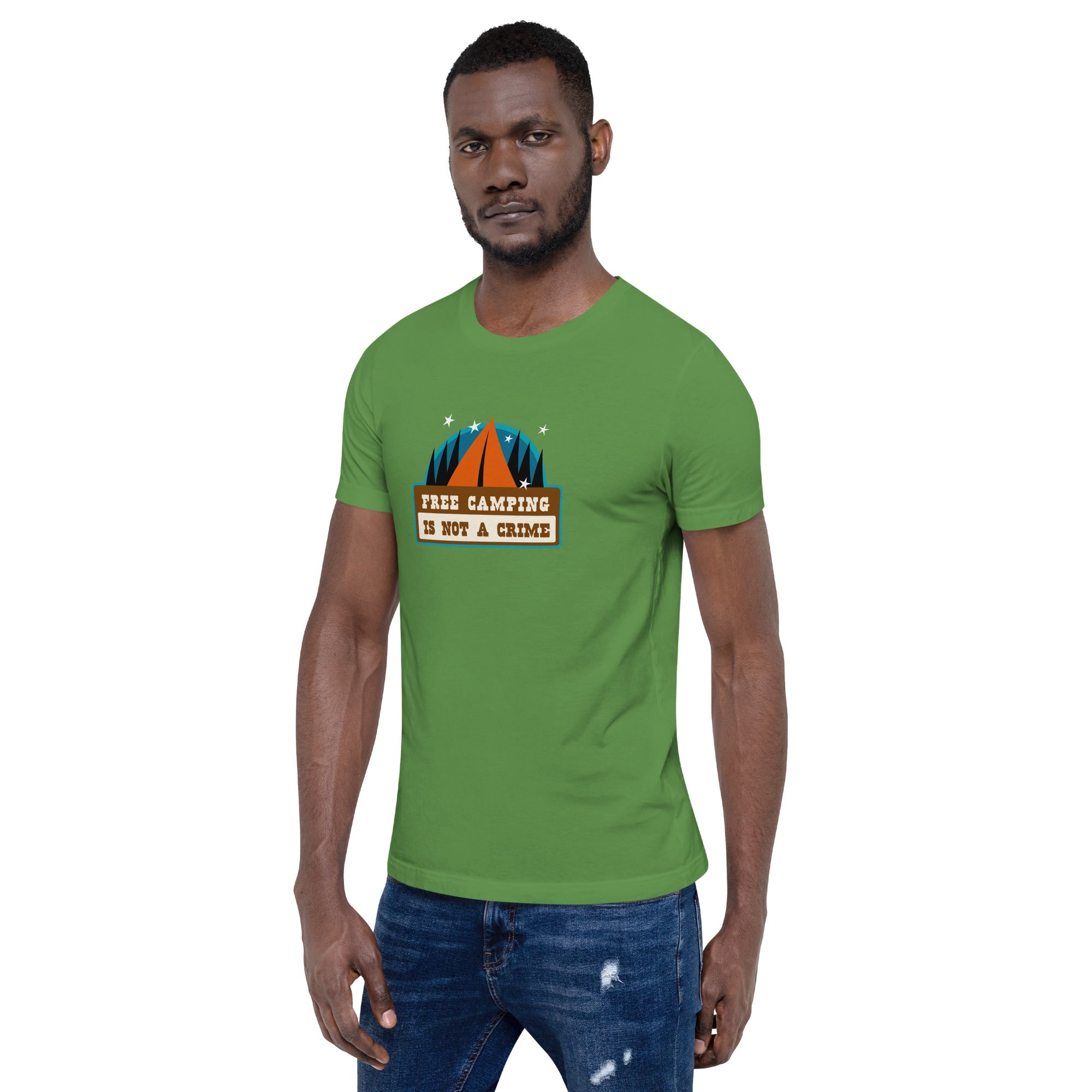 Unisex cotton t-shirt Free Camping is not a Crime on greens